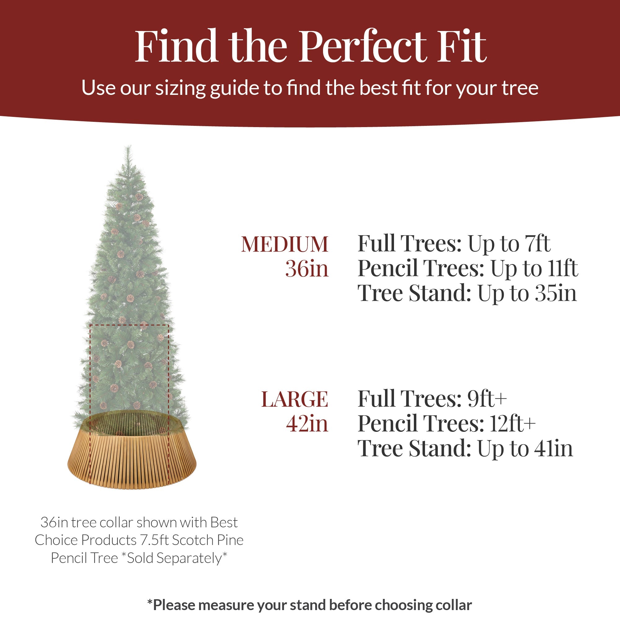 Christmas Tree Collar Solid Wood Slatted Tree Accessory - 42in