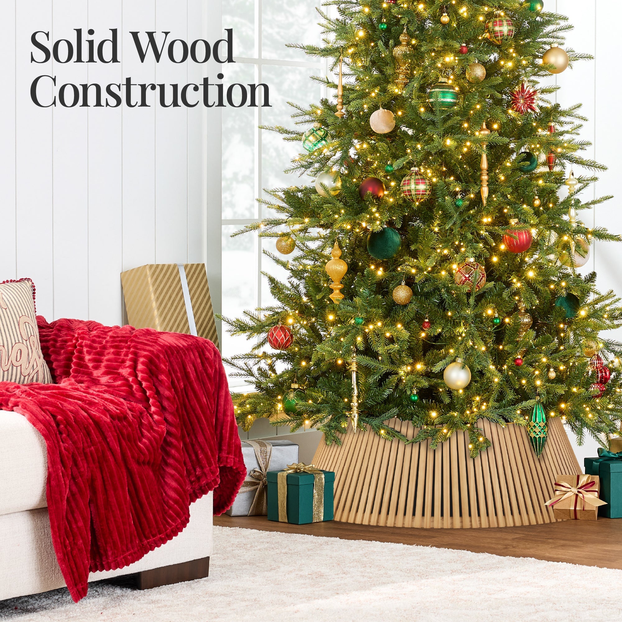 Christmas Tree Collar Solid Wood Slatted Tree Accessory - 42in