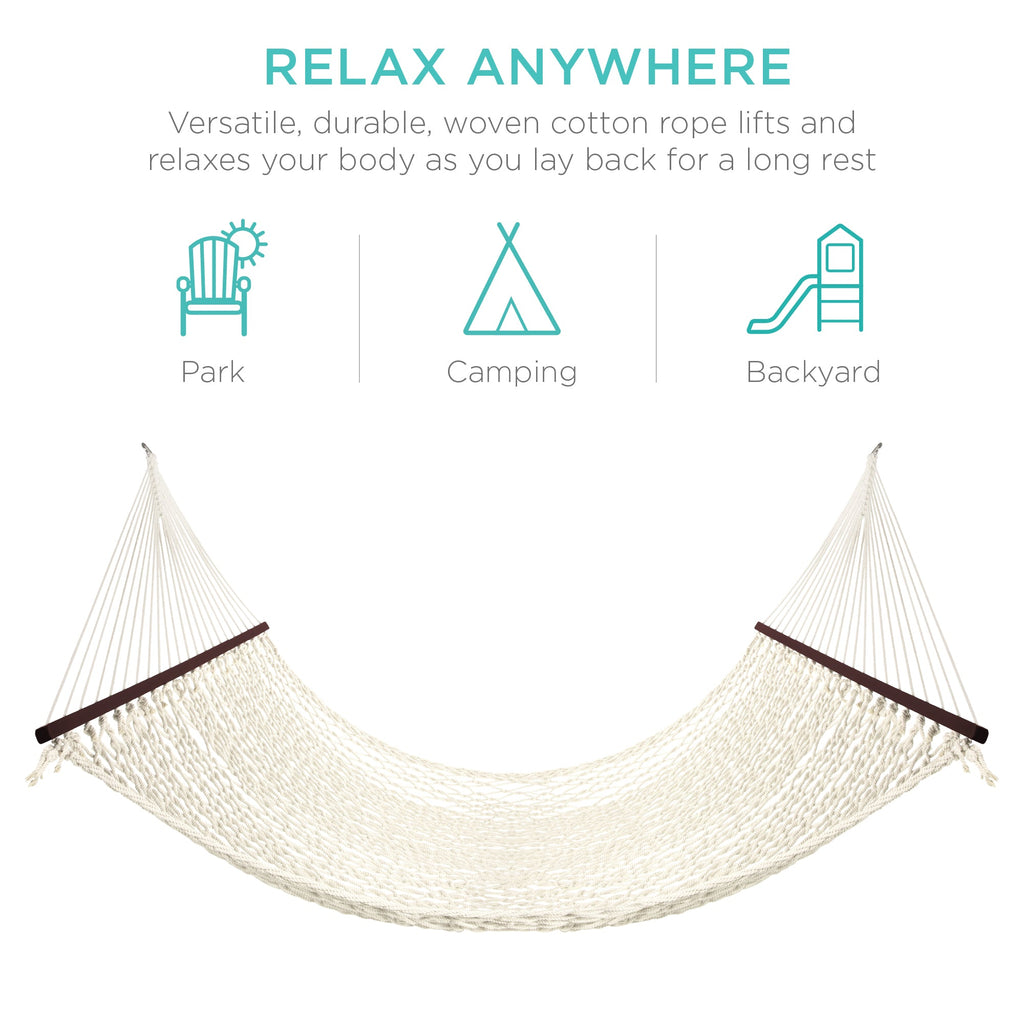 Cotton Rope 2-Person Double Hammock w/ Spreader Bars Carrying Case