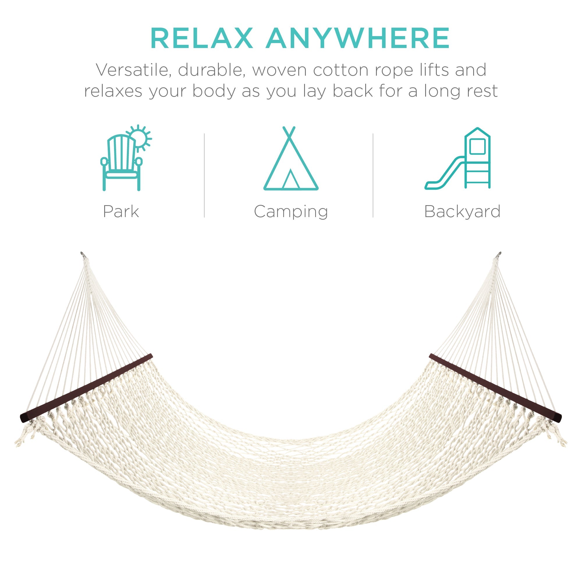 Cotton Rope 2-Person Double Hammock w/ Spreader Bars Carrying Case