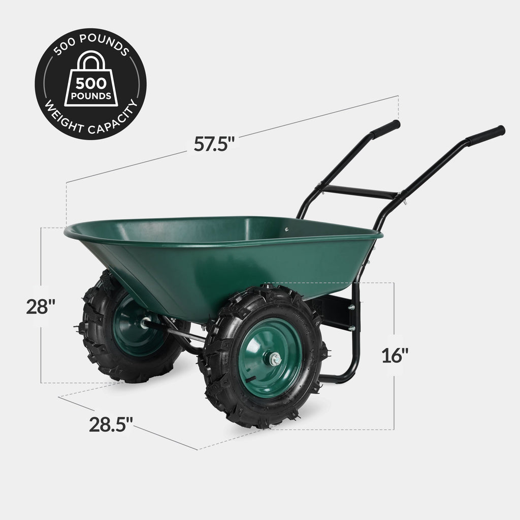 Dual-Wheel Wheelbarrow w/Built in Stand 500lb Capacity Extra Large Wheels
