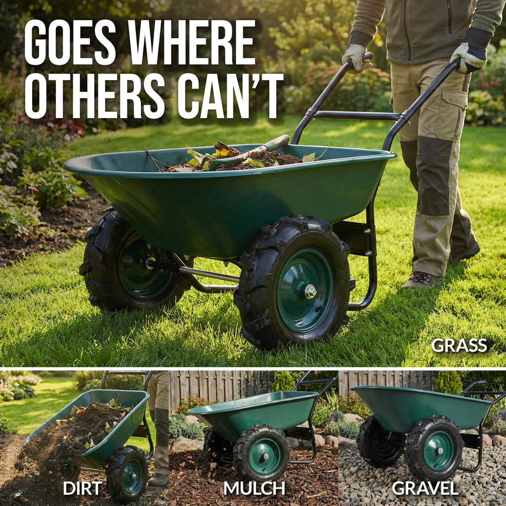 Dual-Wheel Wheelbarrow w/Built in Stand 500lb Capacity Extra Large Wheels