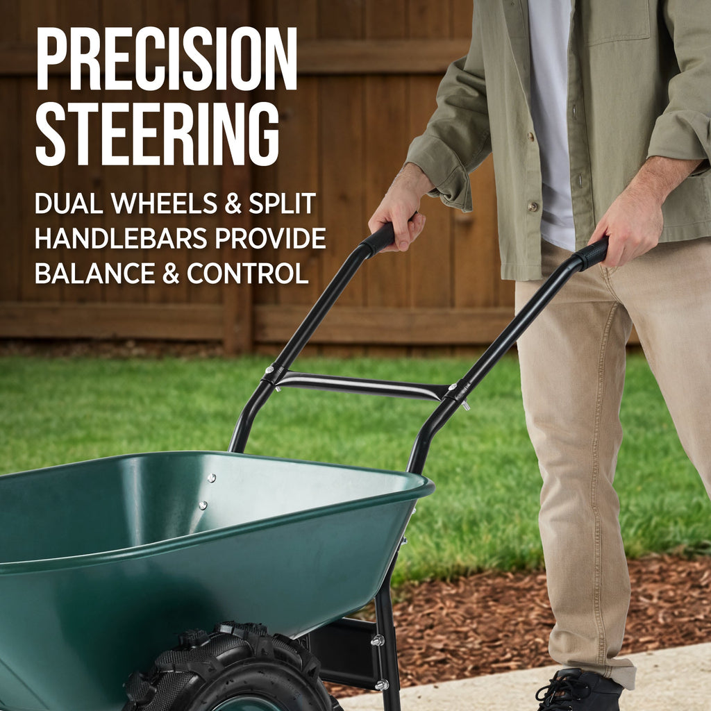 Dual-Wheel Wheelbarrow w/Built in Stand 500lb Capacity Extra Large Wheels