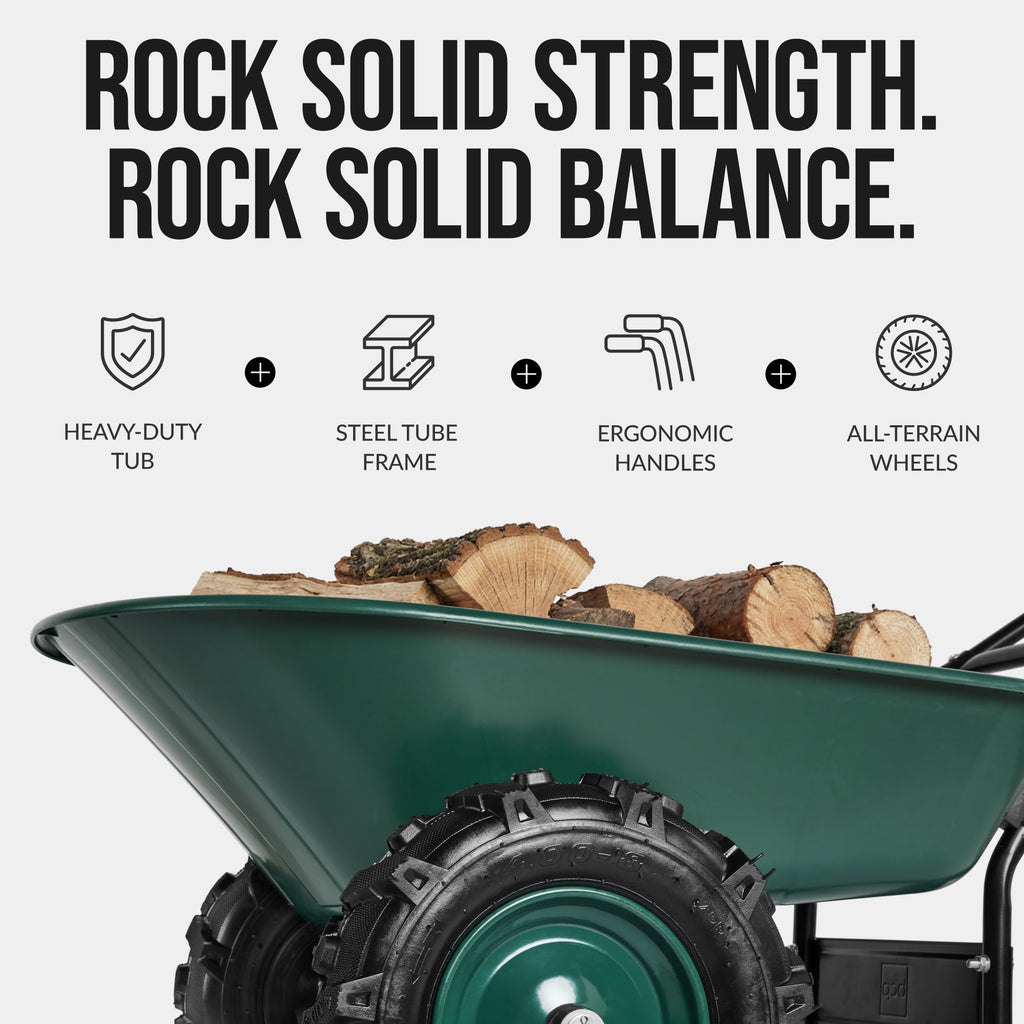 Dual-Wheel Wheelbarrow w/Built in Stand 500lb Capacity Extra Large Wheels