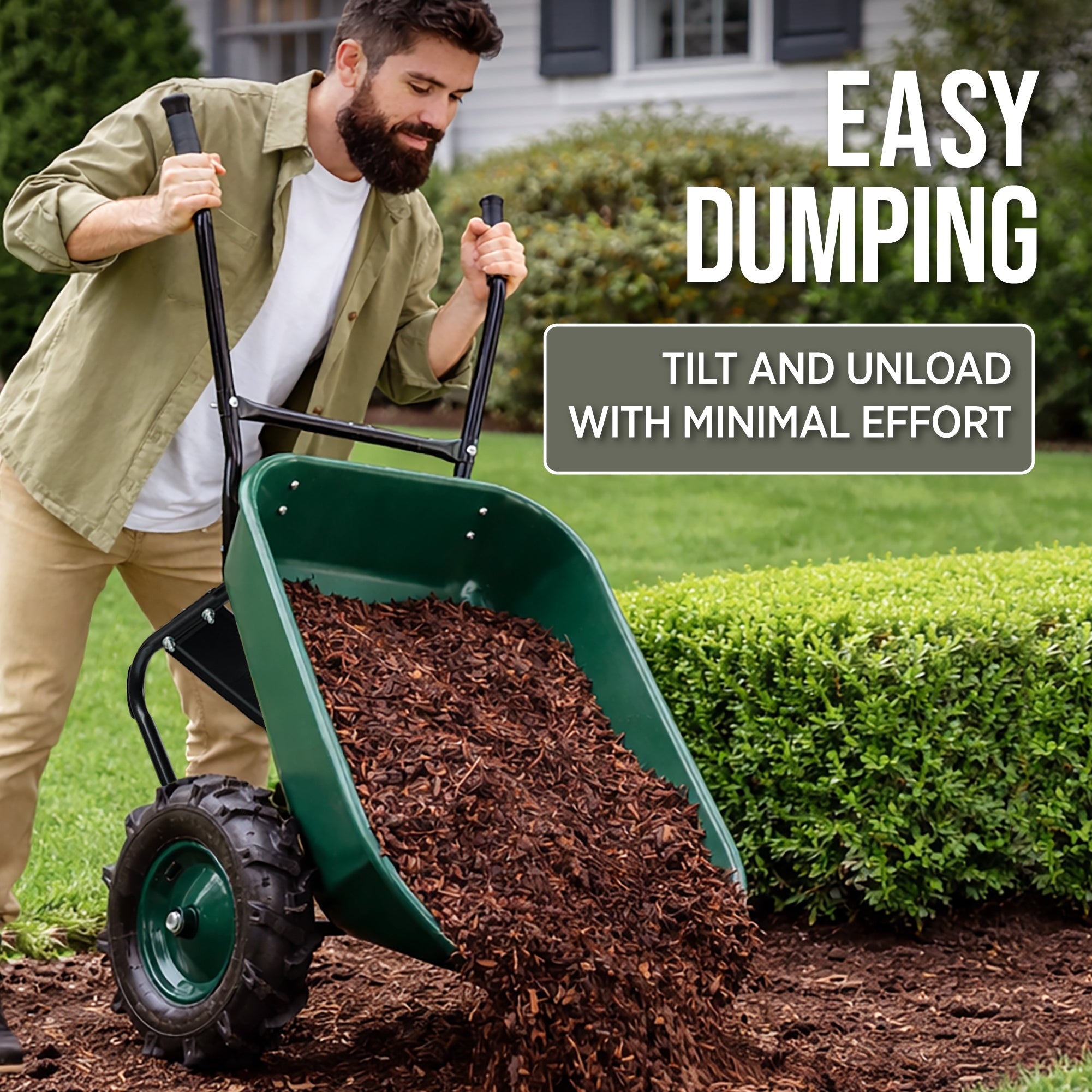Dual-Wheel Wheelbarrow w/Built in Stand 500lb Capacity Extra Large Wheels