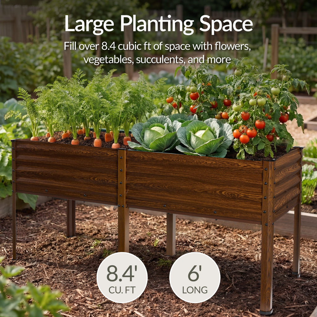 Elevated Galvanized Metal Garden Bed w/ Corner Protectors - 72x24x30in