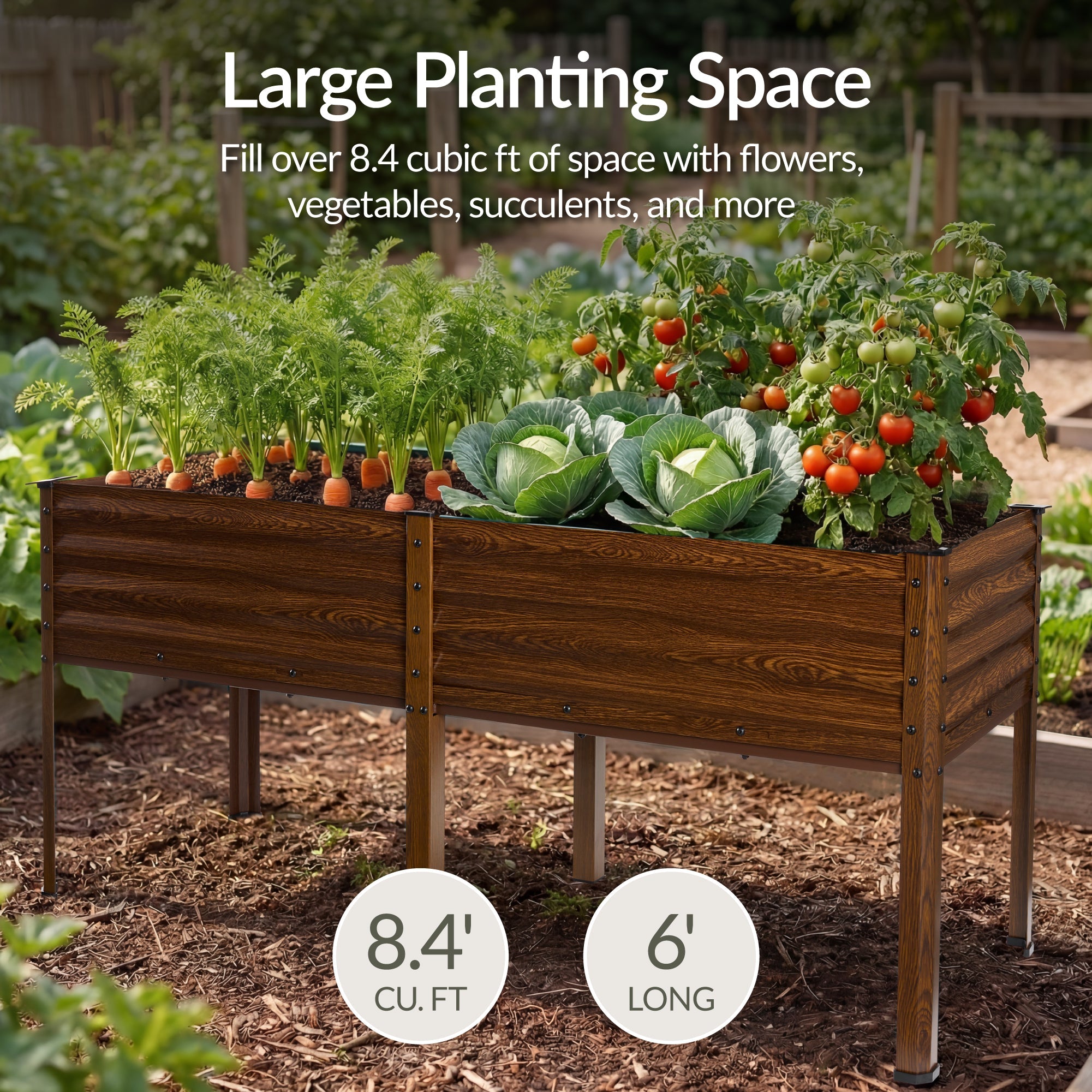Elevated Galvanized Metal Garden Bed w/ Corner Protectors - 72x24x30in