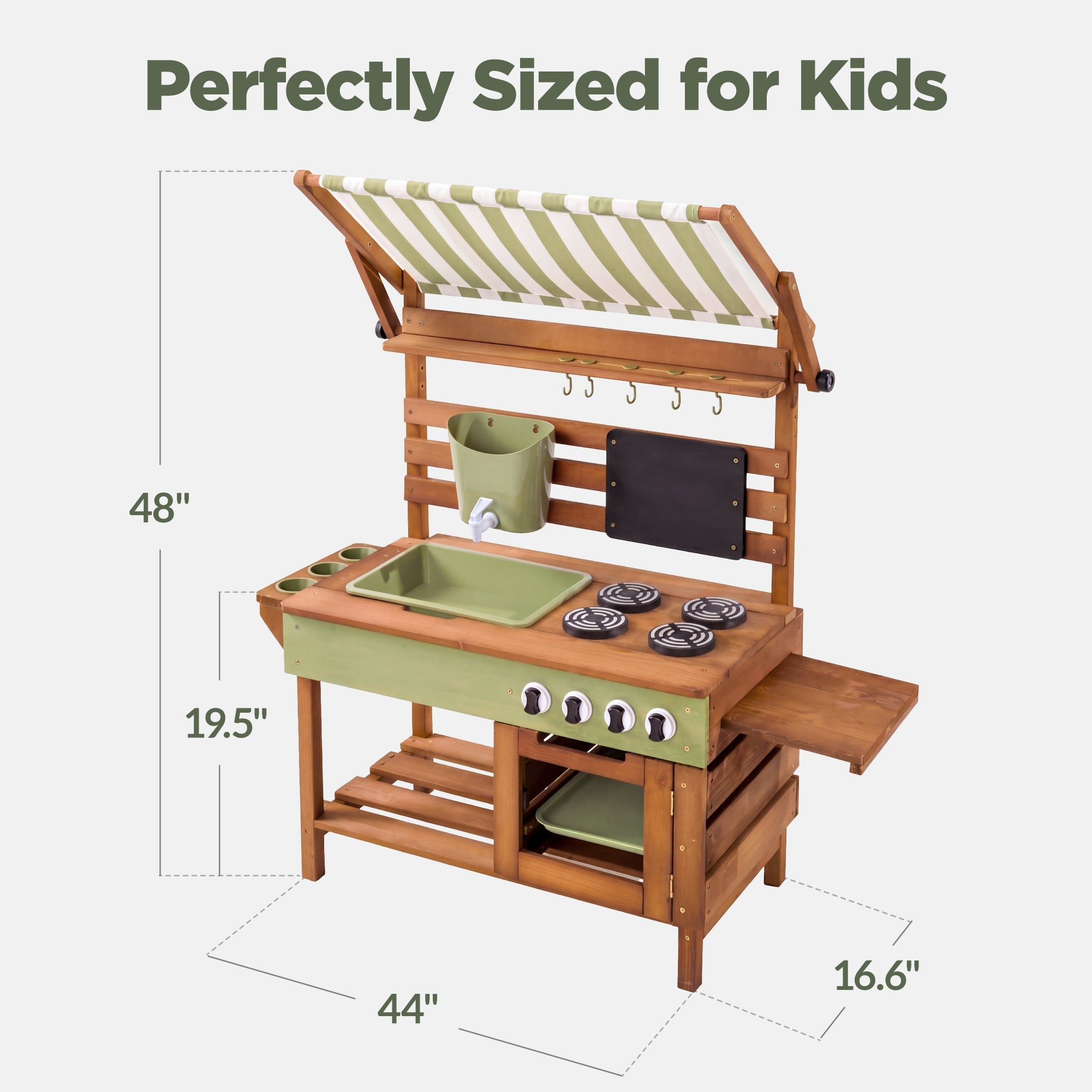Deluxe Wooden Outdoor Mud Kitchen w/ Canopy Sink Faucet & 14pc Accessories