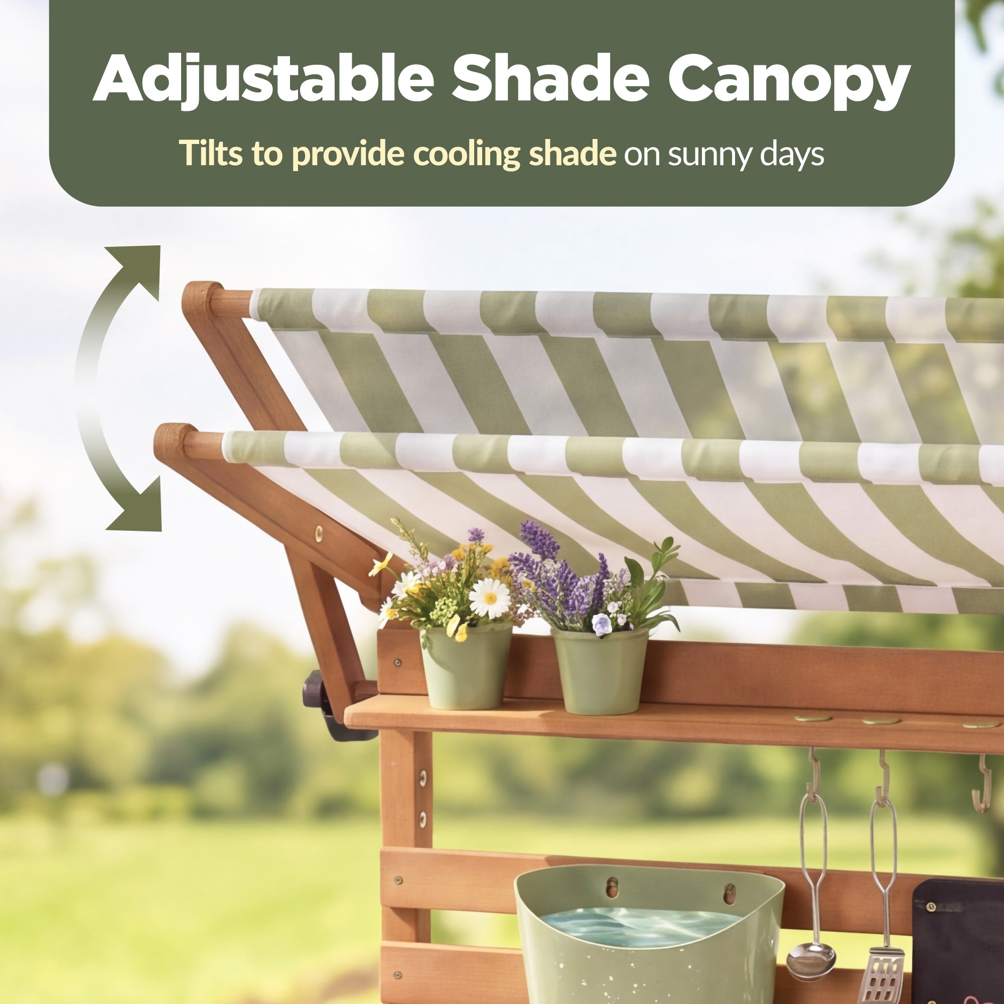 Deluxe Wooden Outdoor Mud Kitchen w/ Canopy Sink Faucet & 14pc Accessories