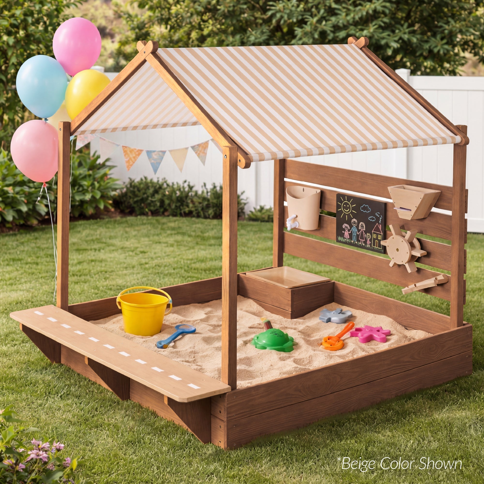 Deluxe Wooden Sandbox with Canopy & Water Table for Kids