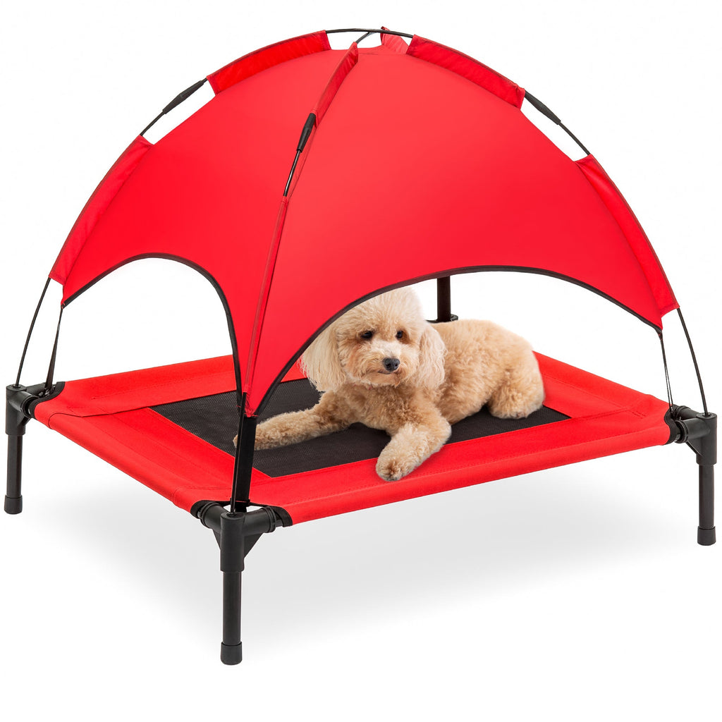 Elevated Cooling Dog Bed Outdoor Pet Cot w/ Canopy Carry Bag - 30in