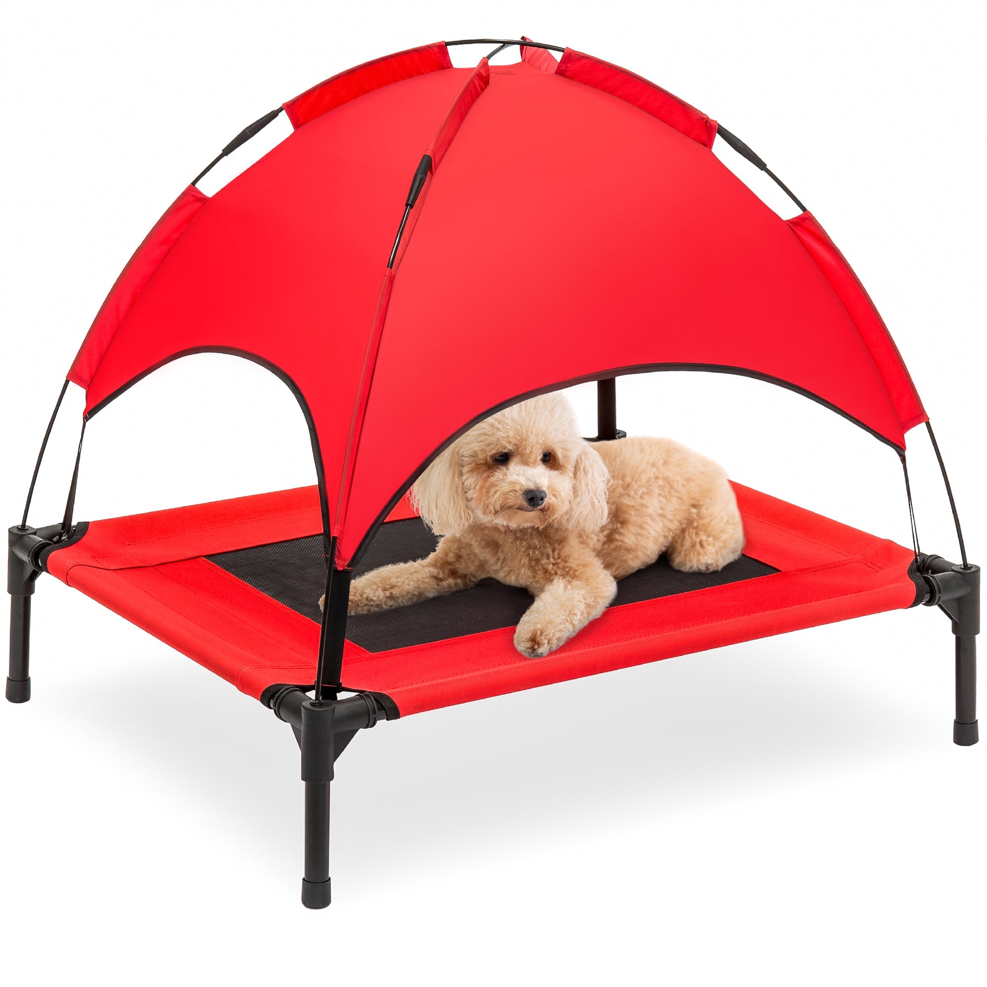 Elevated Cooling Dog Bed Outdoor Pet Cot w/ Canopy Carry Bag - 30in