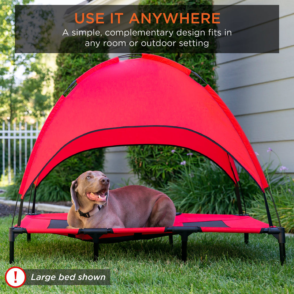 Elevated Cooling Dog Bed Outdoor Pet Cot w/ Canopy Carry Bag - 30in