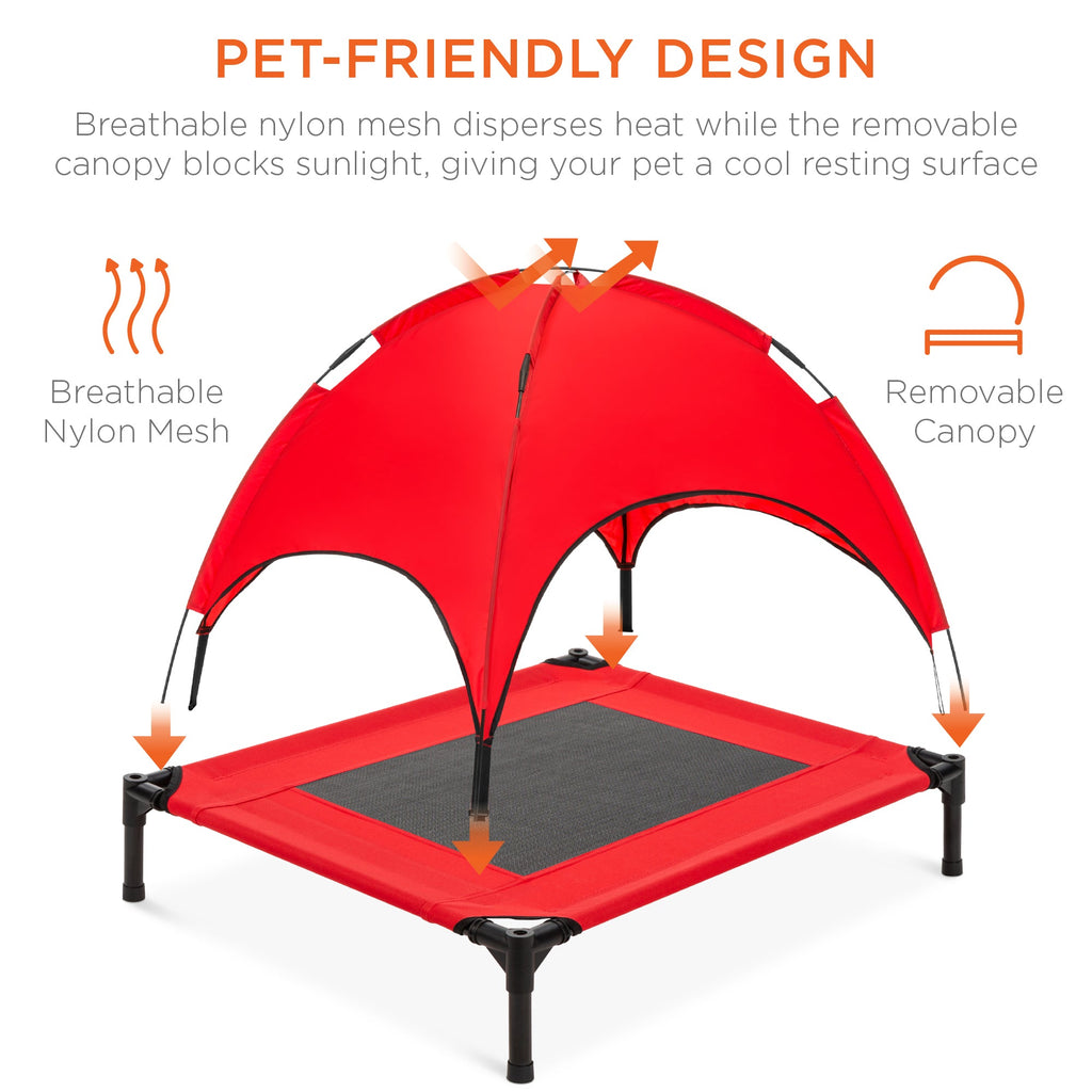 Elevated Cooling Dog Bed Outdoor Pet Cot w/ Canopy Carry Bag - 30in