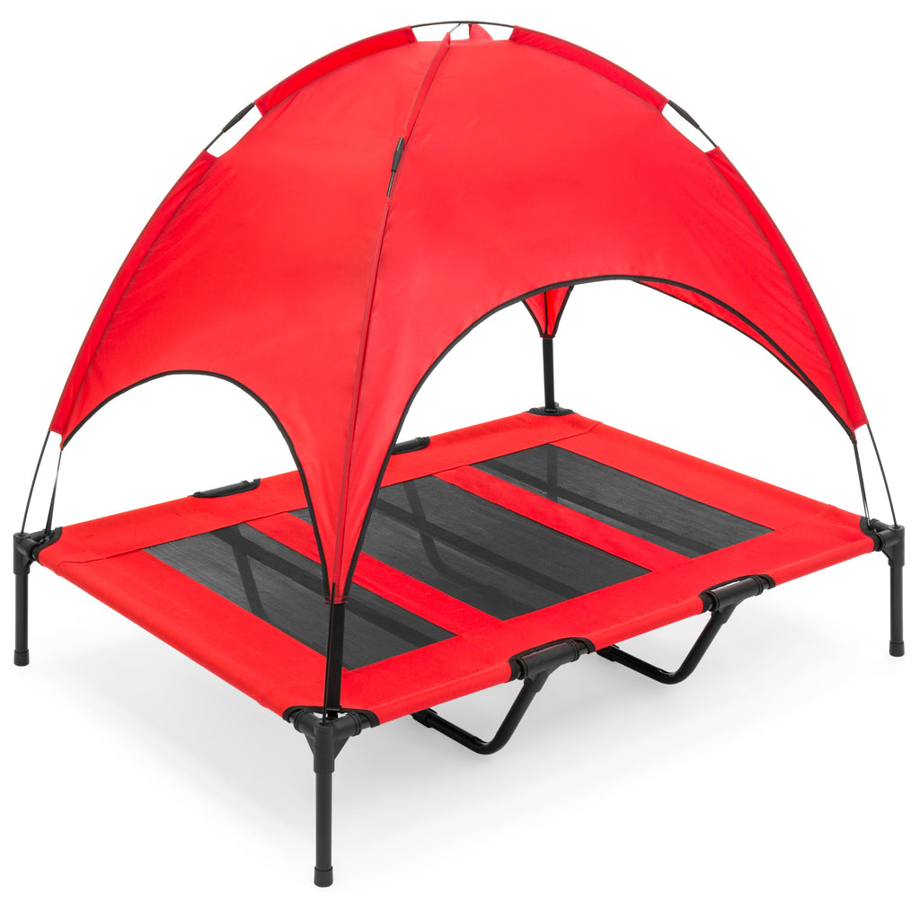 Elevated Cooling Dog Bed Outdoor Pet Cot w/ Canopy Carry Bag - 48in