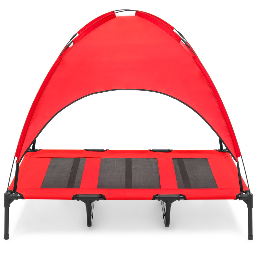 Elevated Cooling Dog Bed Outdoor Pet Cot w/ Canopy Carry Bag - 48in
