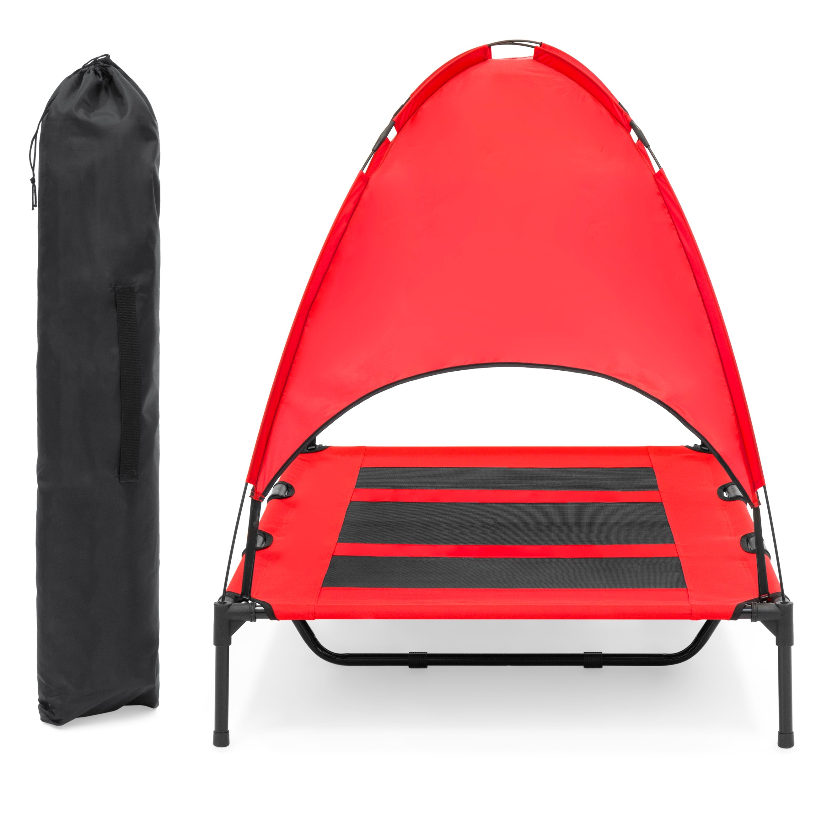 Elevated Cooling Dog Bed Outdoor Pet Cot w/ Canopy Carry Bag - 48in
