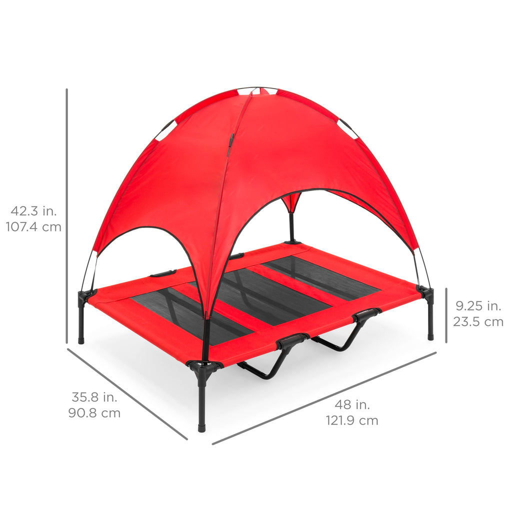 Elevated Cooling Dog Bed Outdoor Pet Cot w/ Canopy Carry Bag - 48in