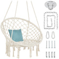 Cotton Macrame Hammock Hanging Chair Swing Handwoven w/ Backrest