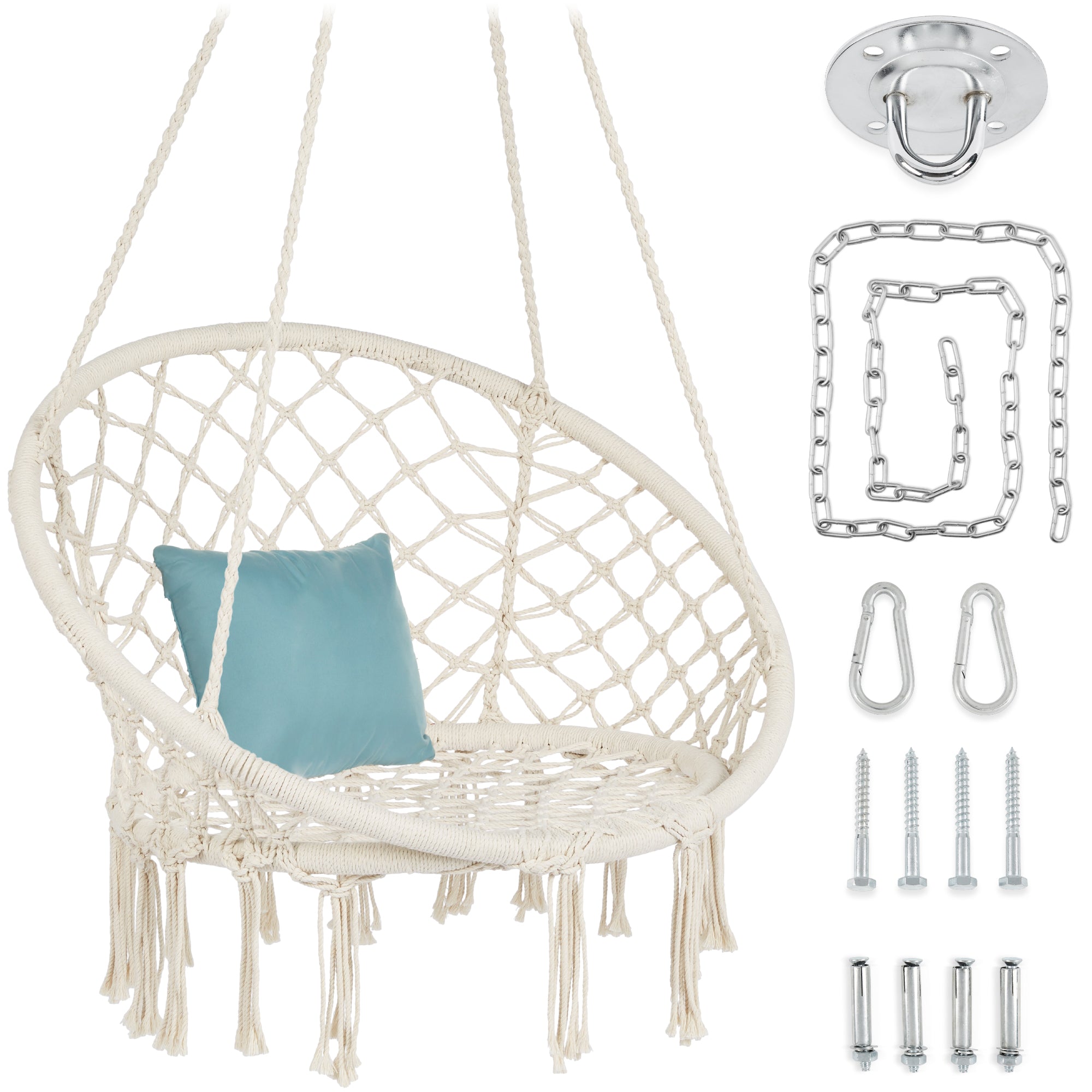 Cotton Macrame Hammock Hanging Chair Swing Handwoven w/ Backrest