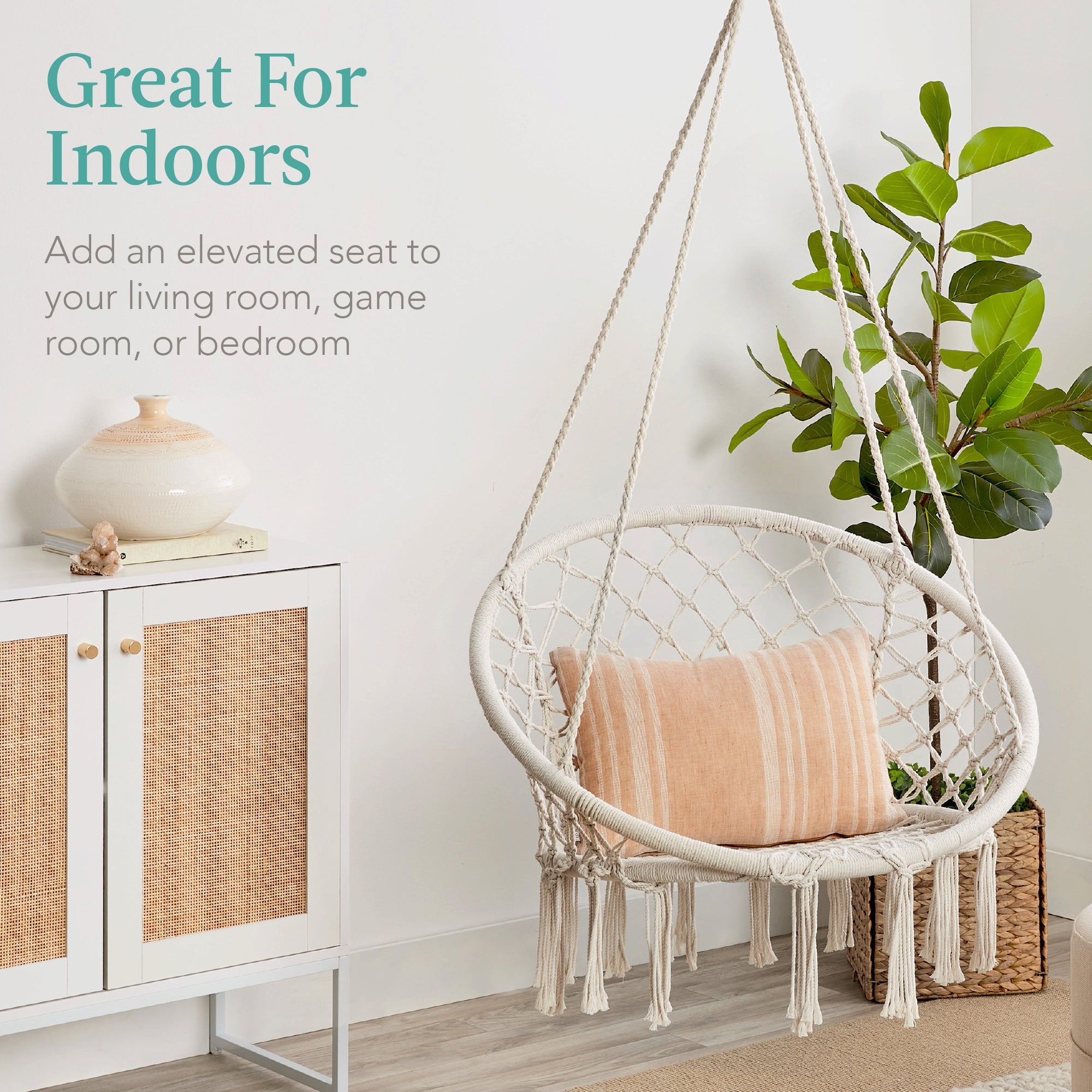 Cotton Macrame Hammock Hanging Chair Swing Handwoven w/ Backrest