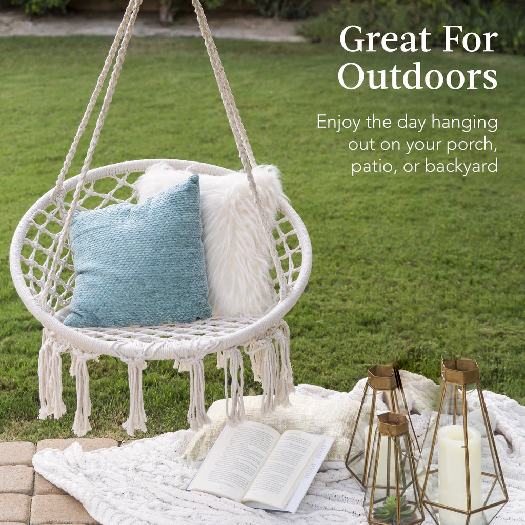 Cotton Macrame Hammock Hanging Chair Swing Handwoven w/ Backrest