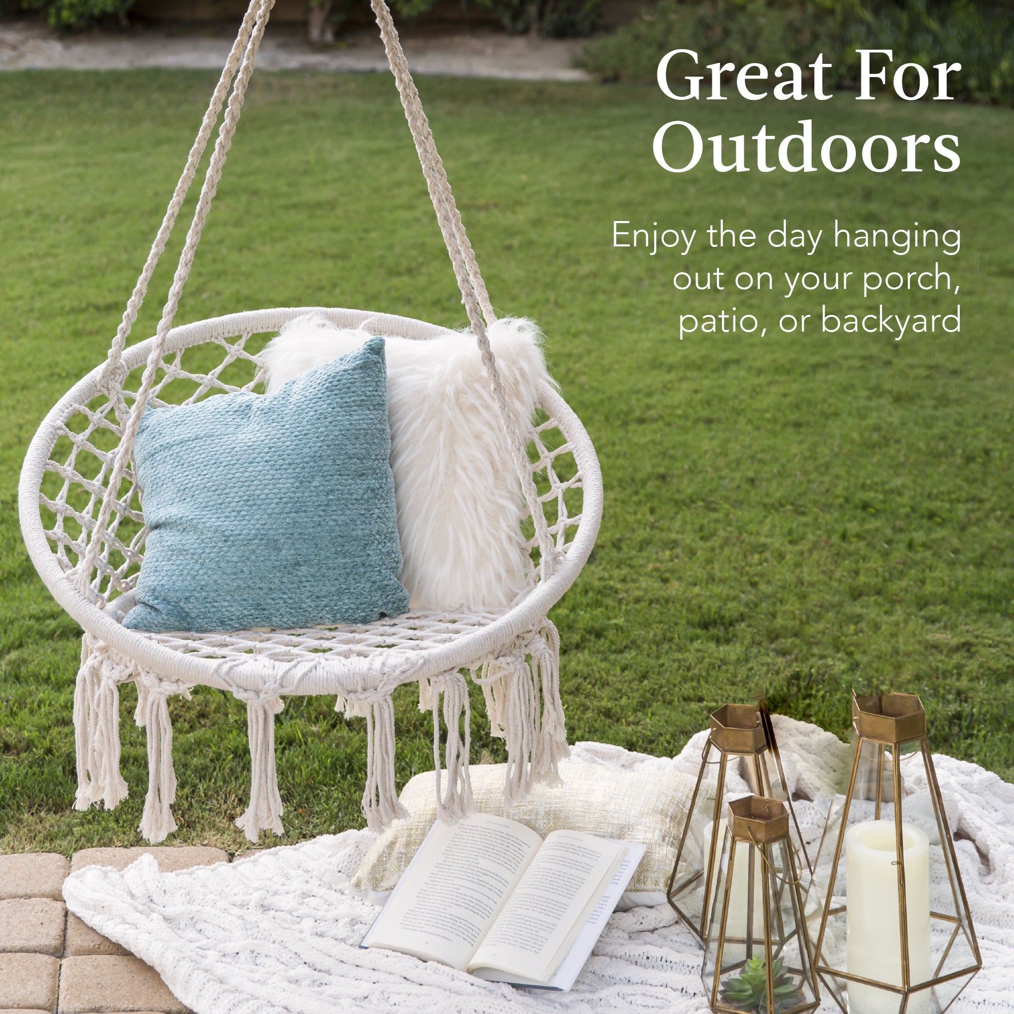 Cotton Macrame Hammock Hanging Chair Swing Handwoven w/ Backrest