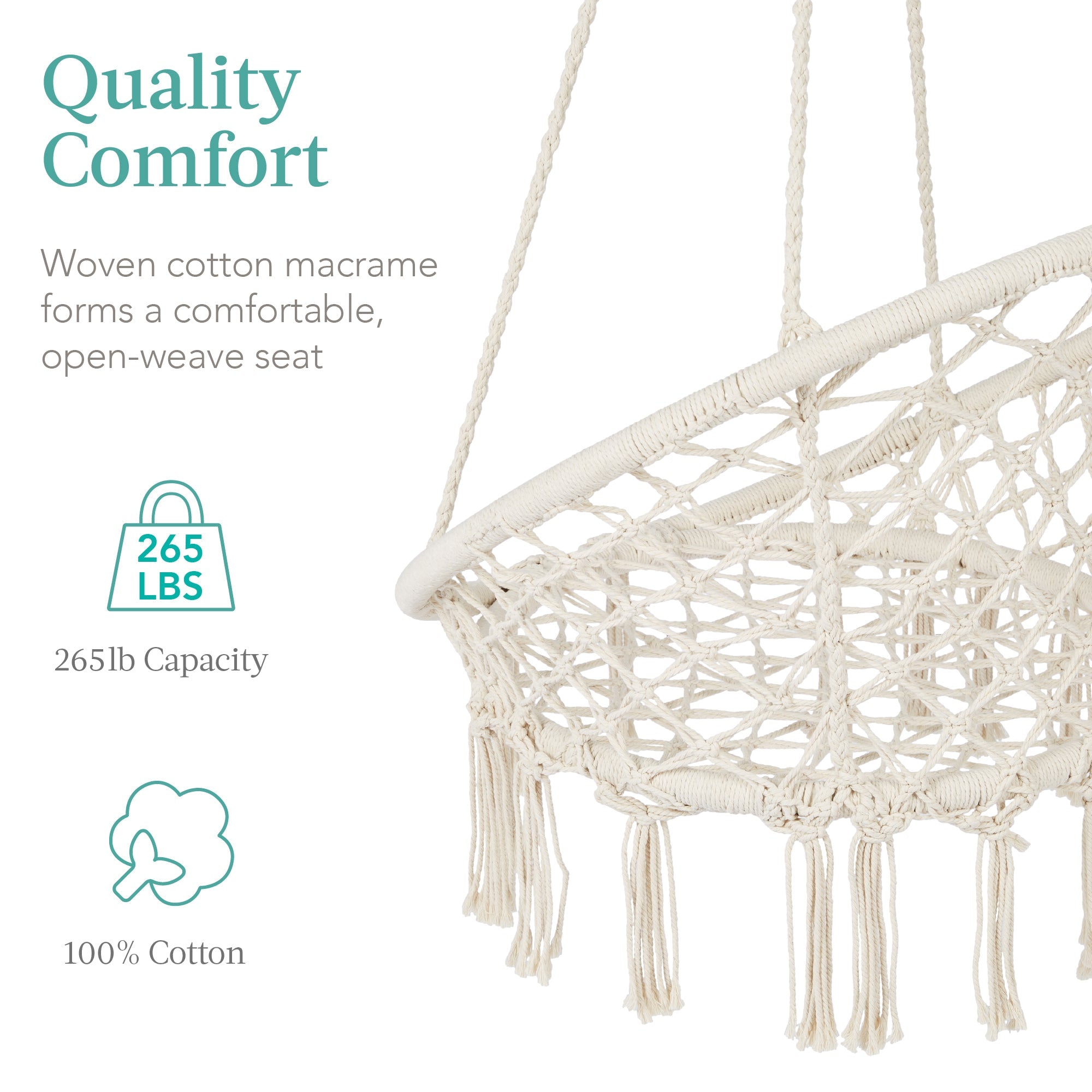 Cotton Macrame Hammock Hanging Chair Swing Handwoven w/ Backrest