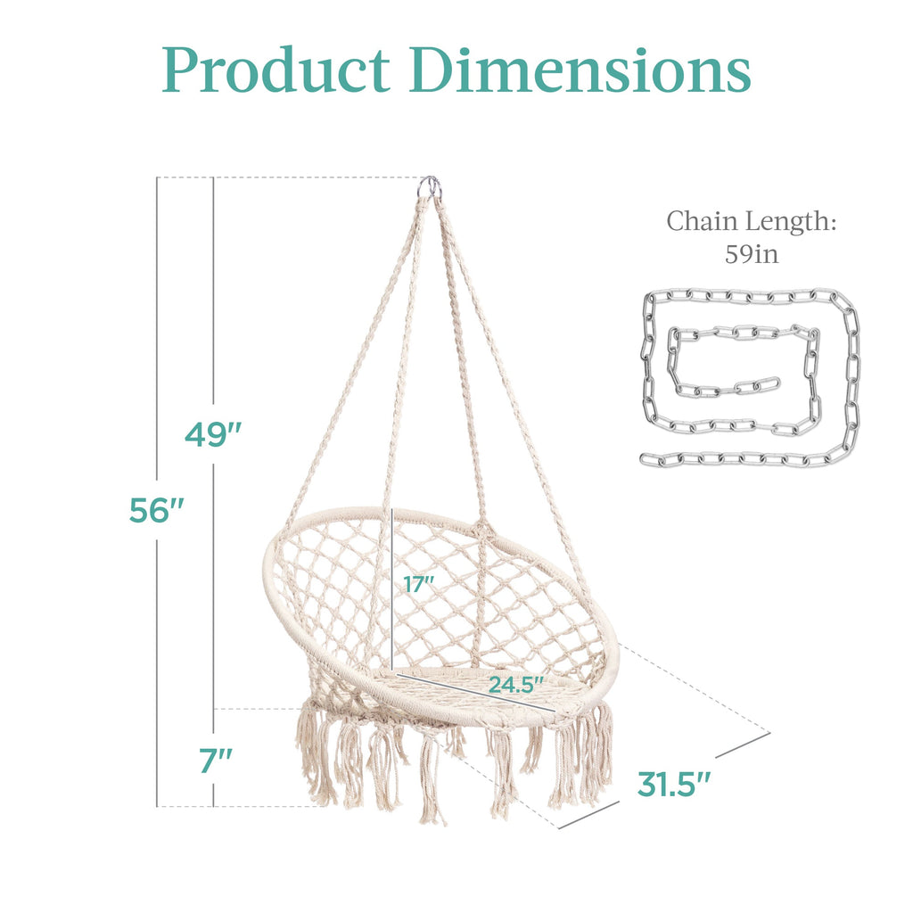Cotton Macrame Hammock Hanging Chair Swing Handwoven w/ Backrest