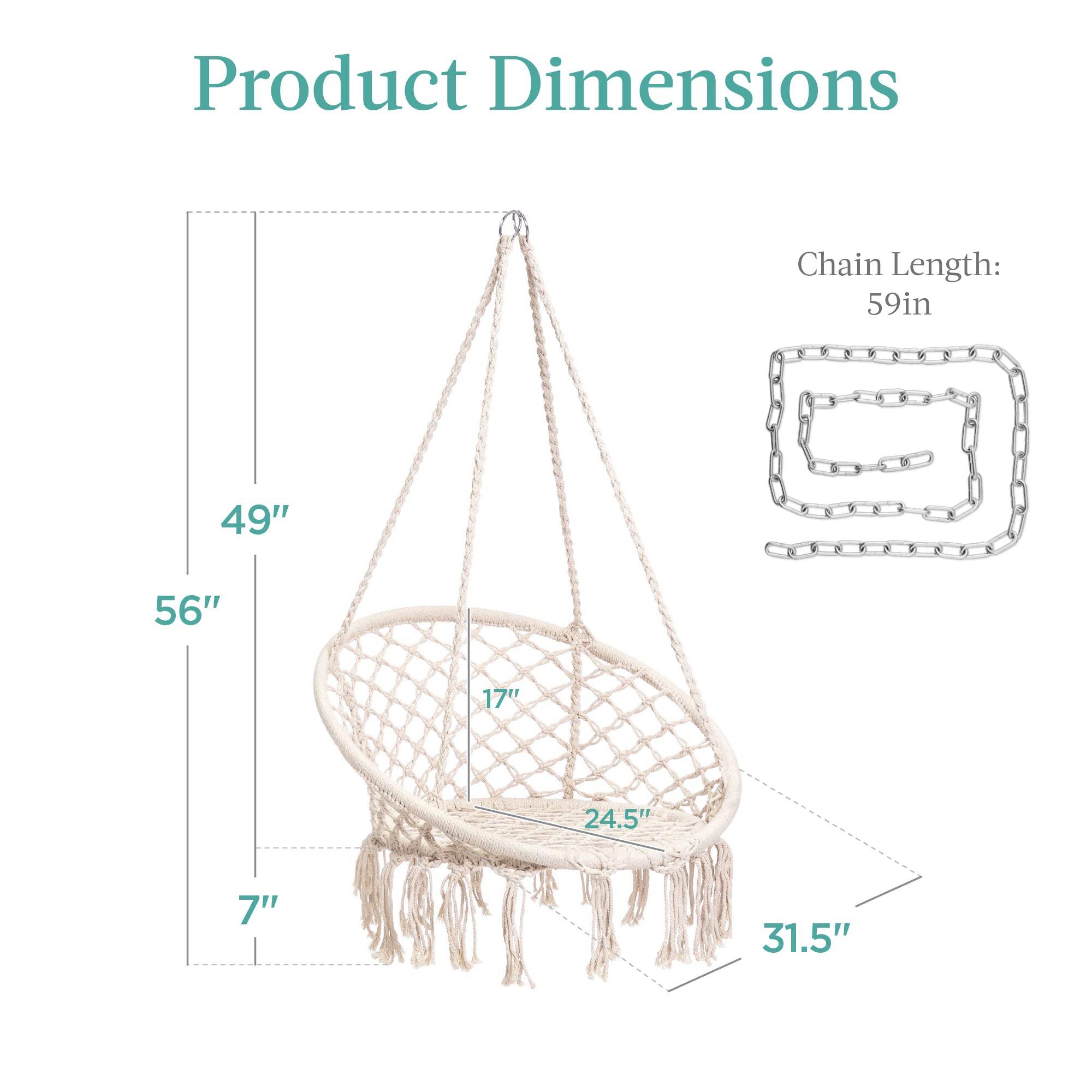 Cotton Macrame Hammock Hanging Chair Swing Handwoven w/ Backrest