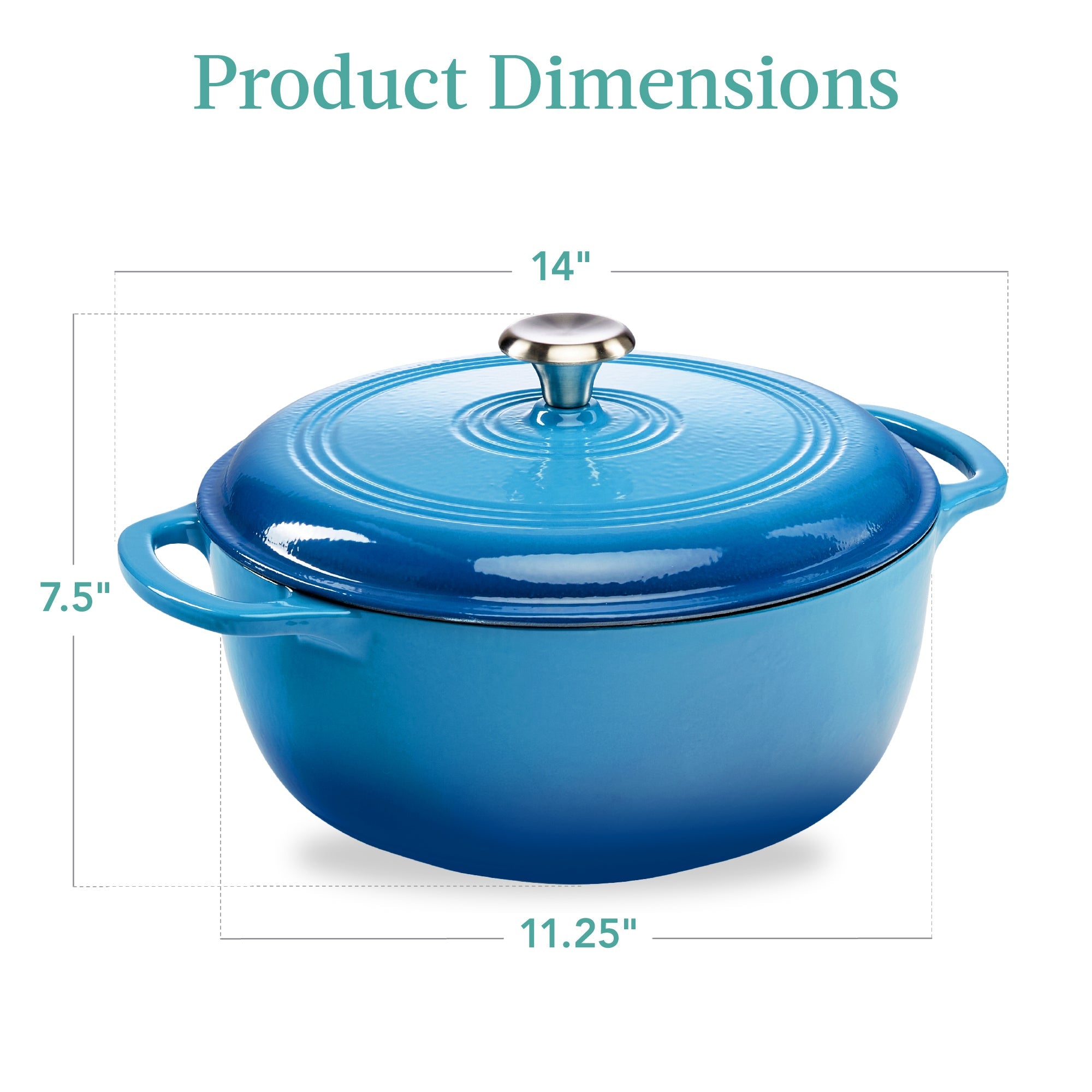 Cast-Iron Dutch Oven Kitchen Cookware w/ Enamel Handles - 6qt