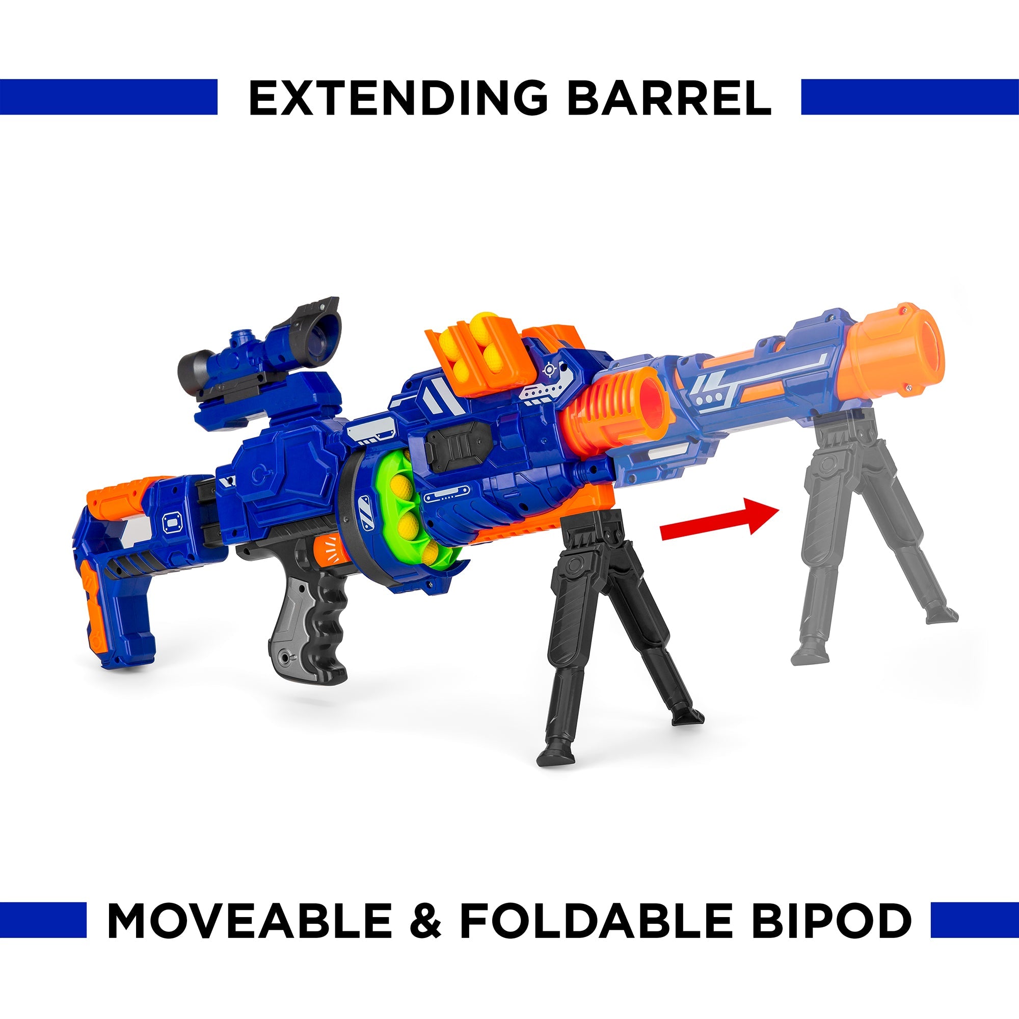 Electric Soft Foam Ball Long-Distance Blaster Toy w/ Barrel Extension Bipod
