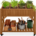 Elevated Mobile Pocket Herb Garden Bed w/ Lockable Wheels Storage Shelf