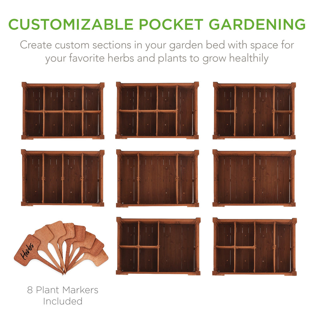 Elevated Mobile Pocket Herb Garden Bed w/ Lockable Wheels Storage Shelf