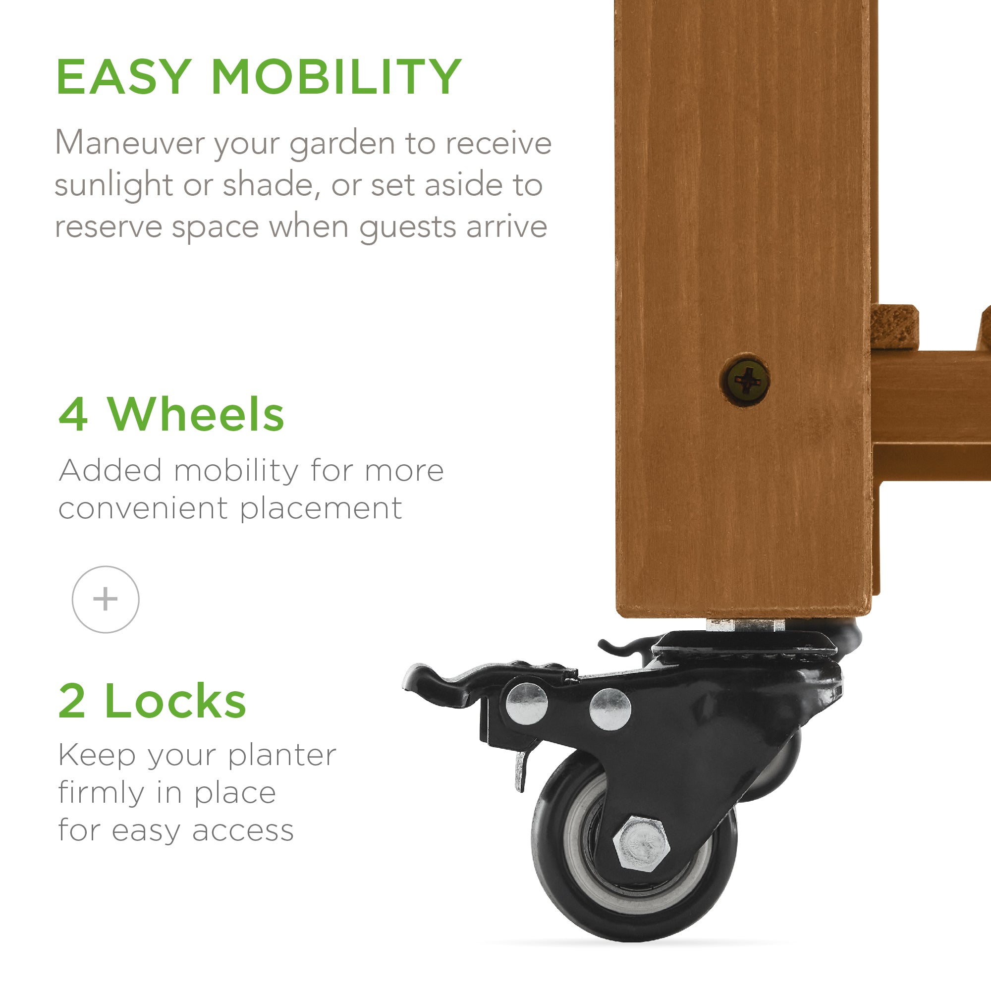 Elevated Mobile Pocket Herb Garden Bed w/ Lockable Wheels Storage Shelf