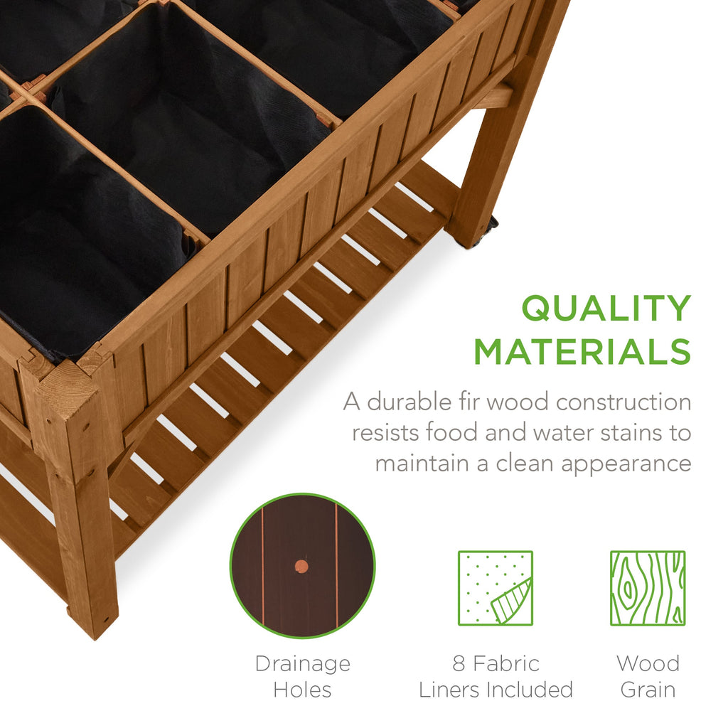 Elevated Mobile Pocket Herb Garden Bed w/ Lockable Wheels Storage Shelf