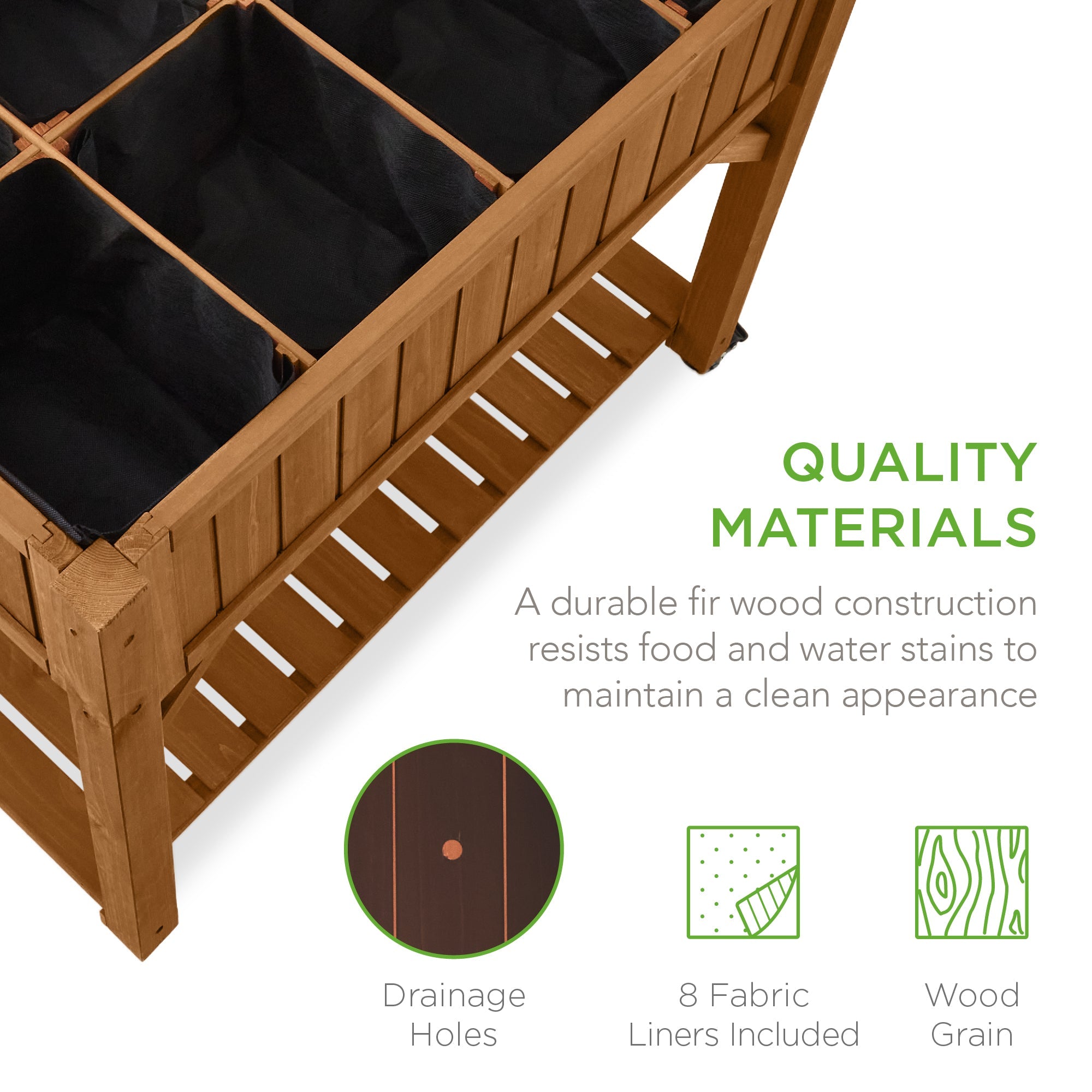 Elevated Mobile Pocket Herb Garden Bed w/ Lockable Wheels Storage Shelf