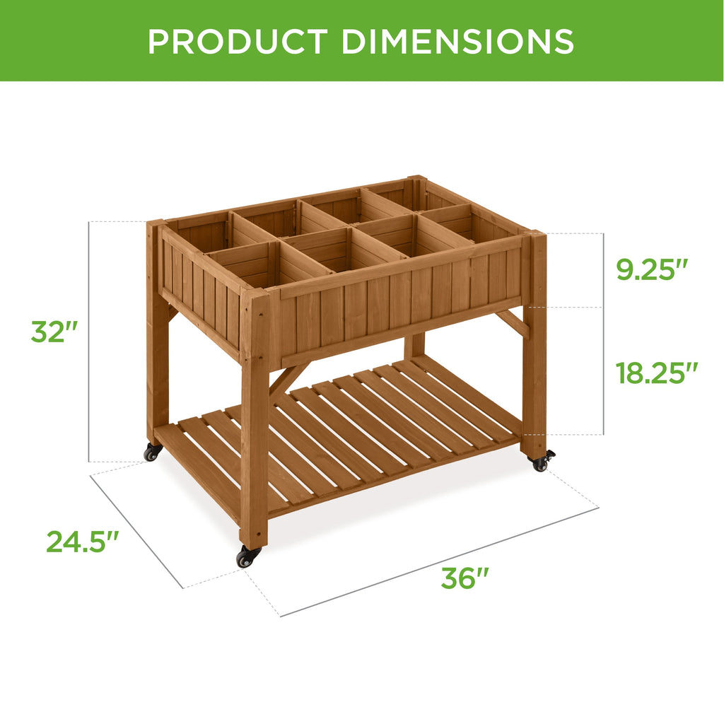 Elevated Mobile Pocket Herb Garden Bed w/ Lockable Wheels Storage Shelf