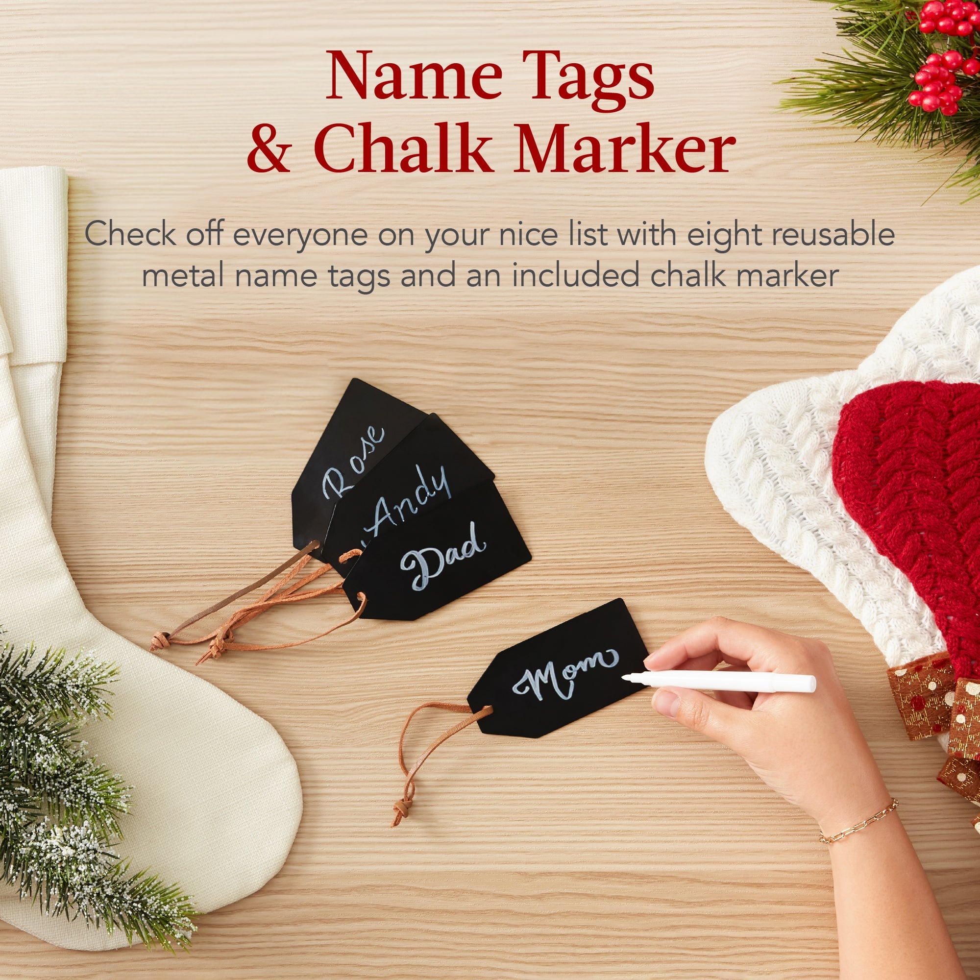 Christmas Stocking Stand Decor Display w/ Name Tags Chalk Marker- 3ft