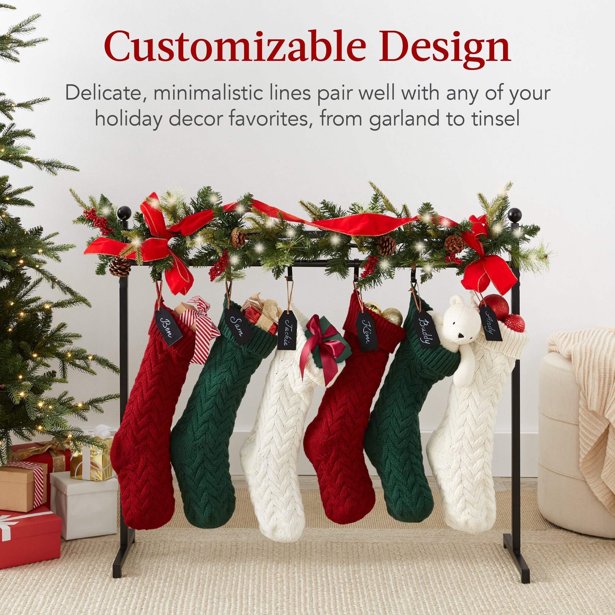 Christmas Stocking Stand Decor Display w/ Name Tags Chalk Marker- 3ft