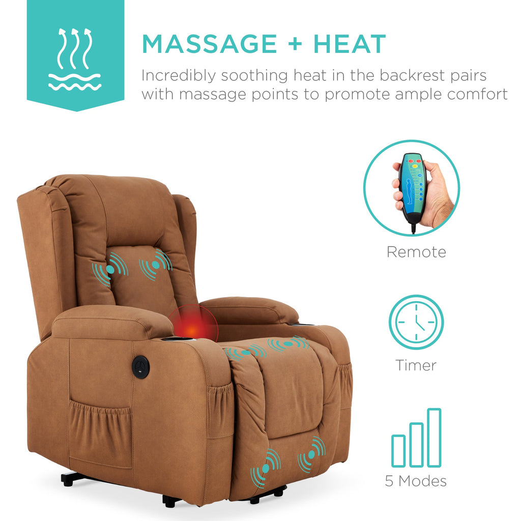 Electric Power Lift Recliner Massage Chair w/ Heat USB Port Cupholders