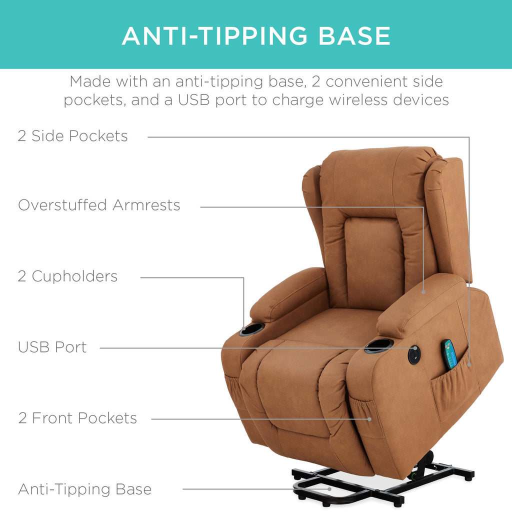 Electric Power Lift Recliner Massage Chair w/ Heat USB Port Cupholders
