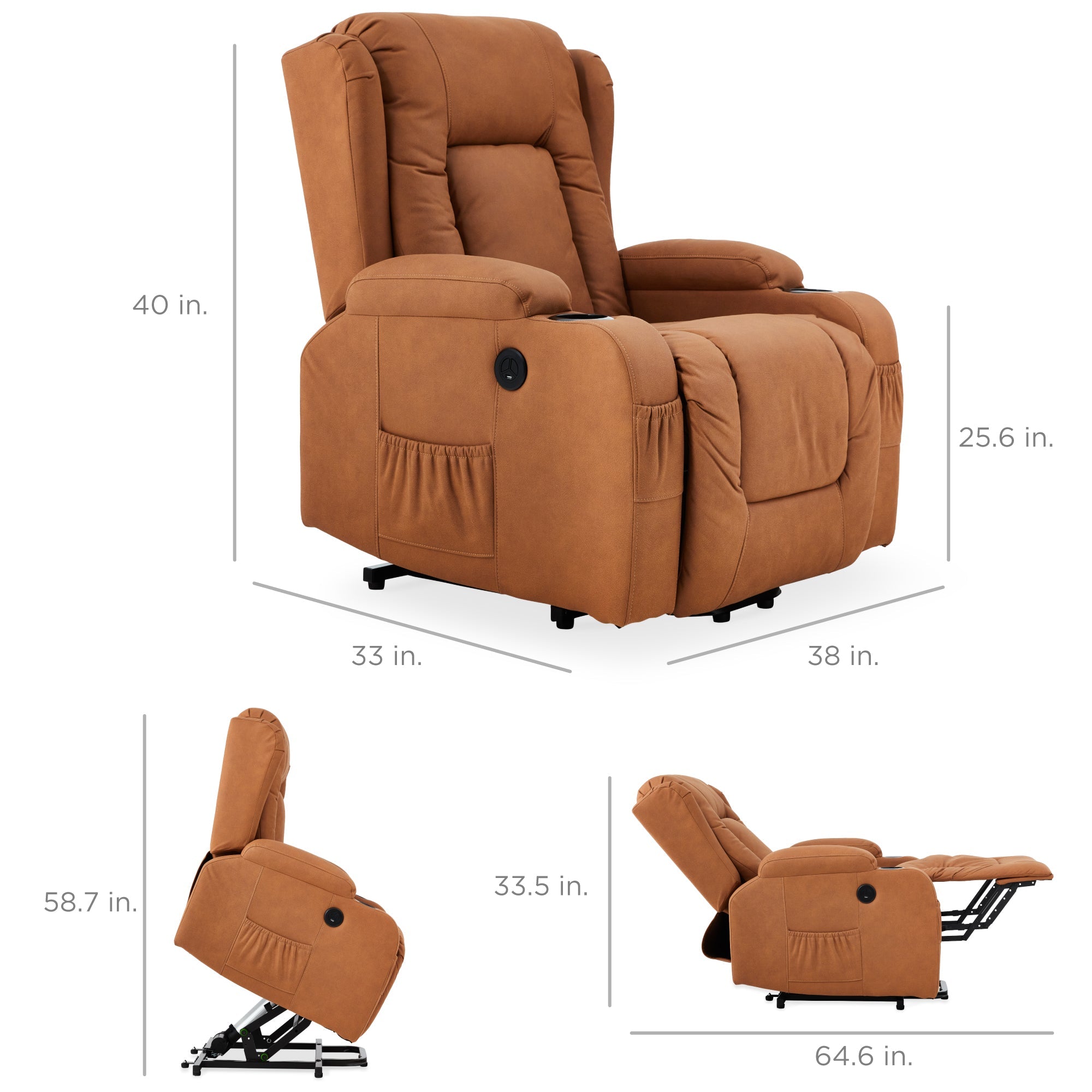 Electric Power Lift Recliner Massage Chair w/ Heat USB Port Cupholders