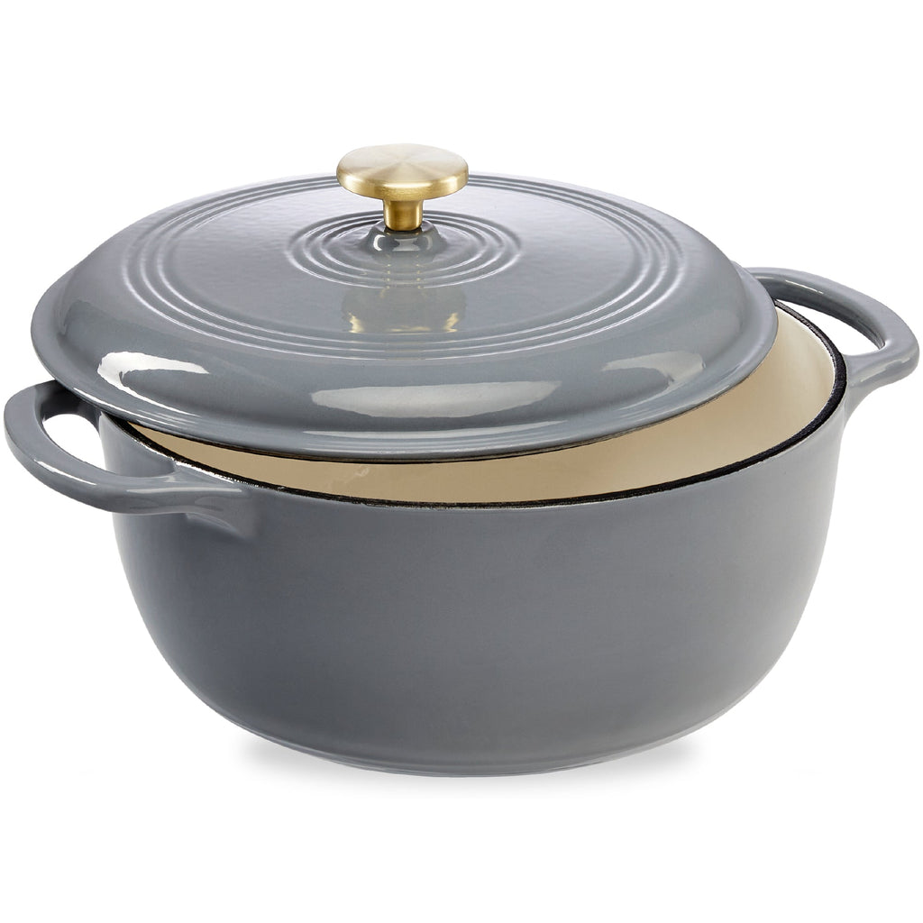 Cast-Iron Dutch Oven Kitchen Cookware w/ Enamel Handles - 6qt