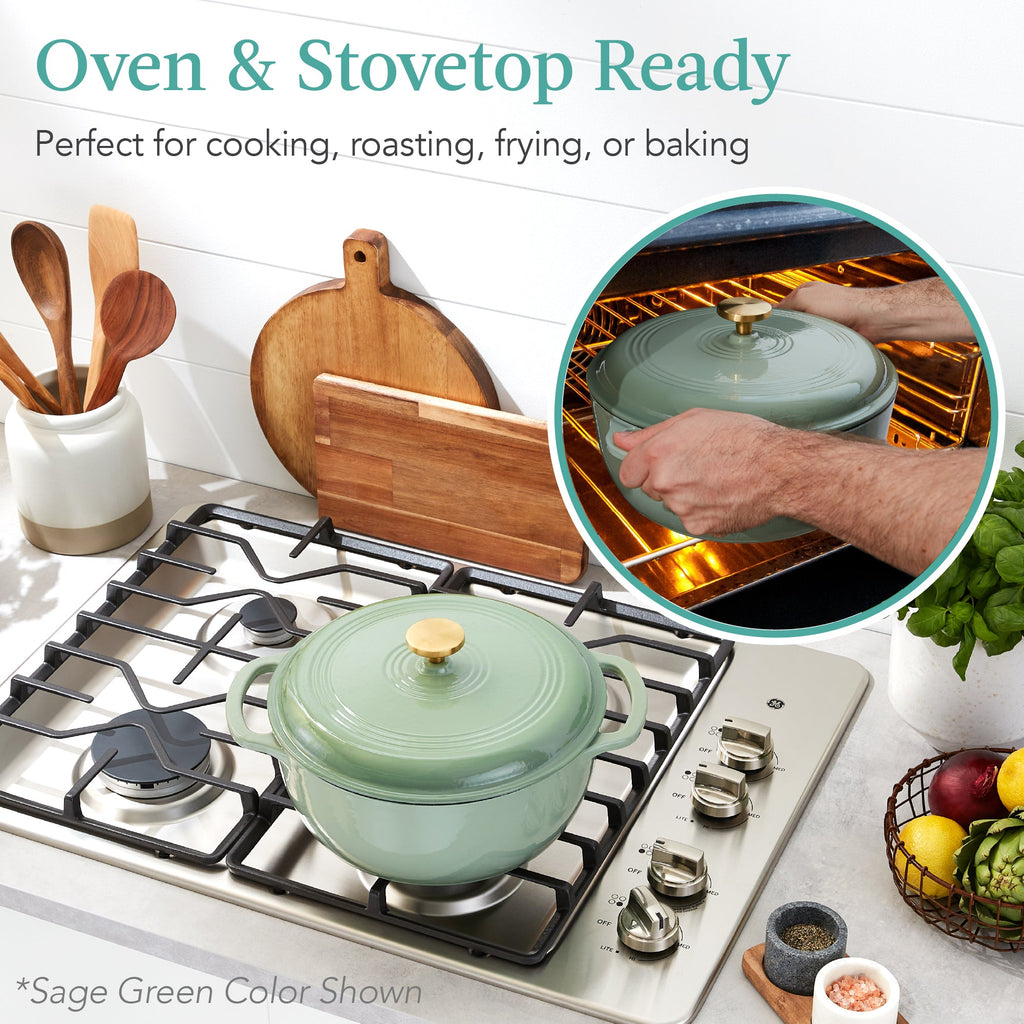 Cast-Iron Dutch Oven Kitchen Cookware w/ Enamel Handles - 7.5qt