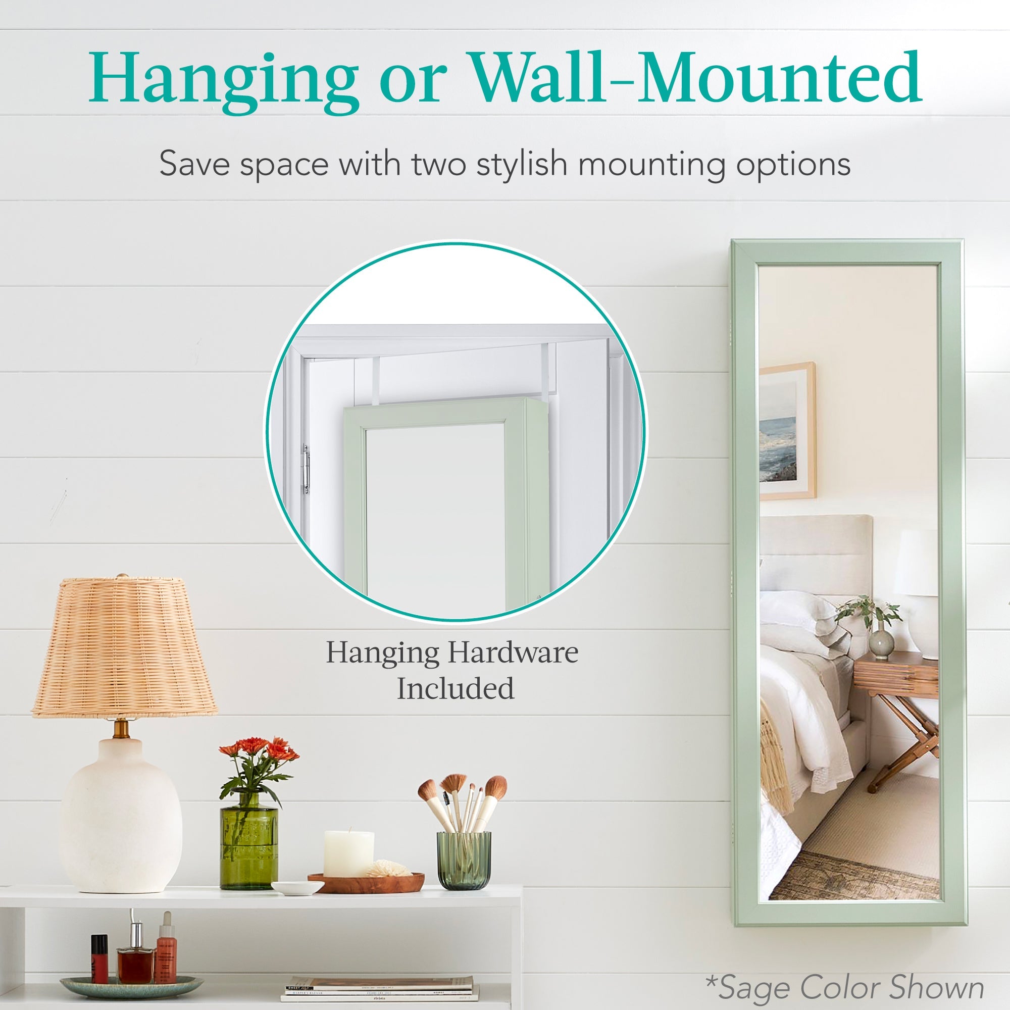 Door/Wall Mount Mirror Jewelry Cabinet Armoire w/ Inside Mirror LED Lights