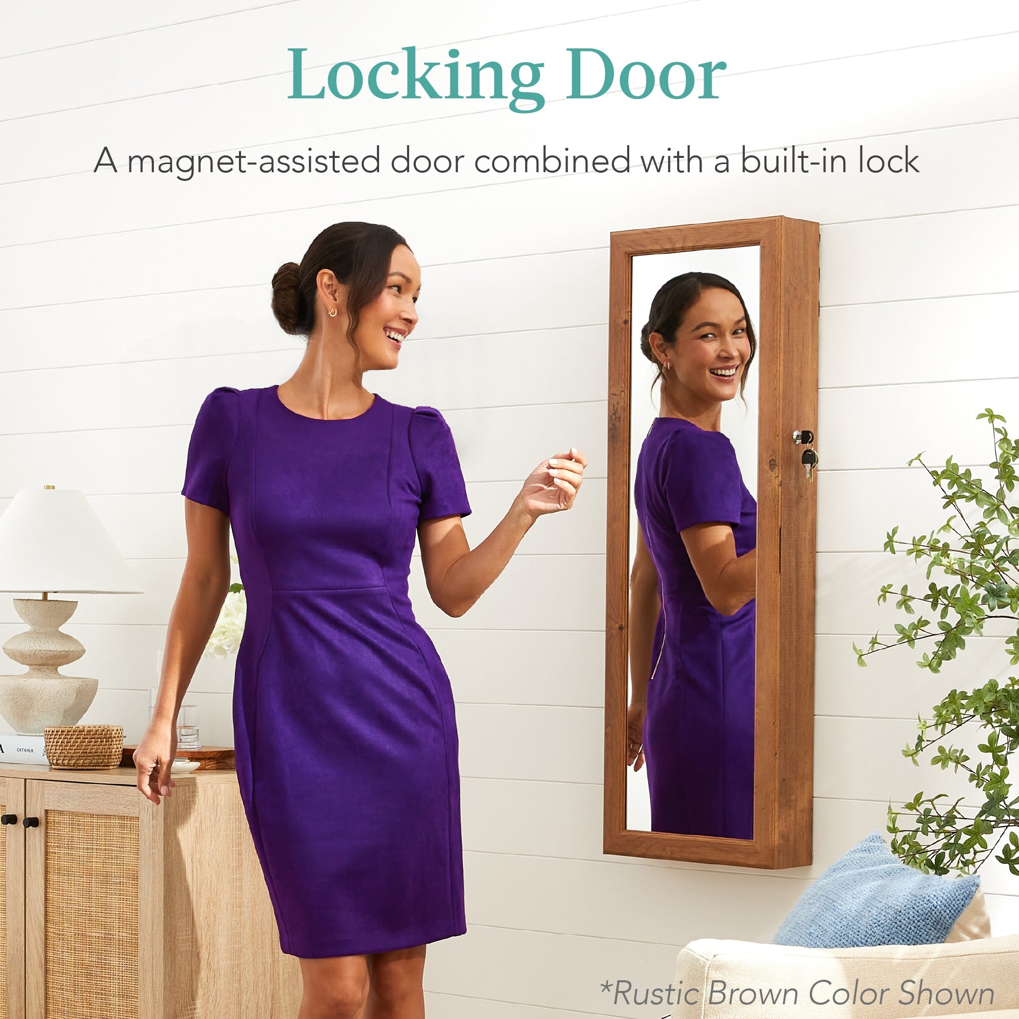 Door/Wall Mount Mirror Jewelry Cabinet Armoire w/ Inside Mirror LED Lights