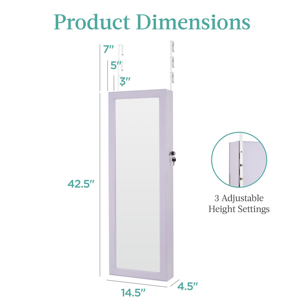 Door/Wall Mount Mirror Jewelry Cabinet Armoire w/ Inside Mirror LED Lights