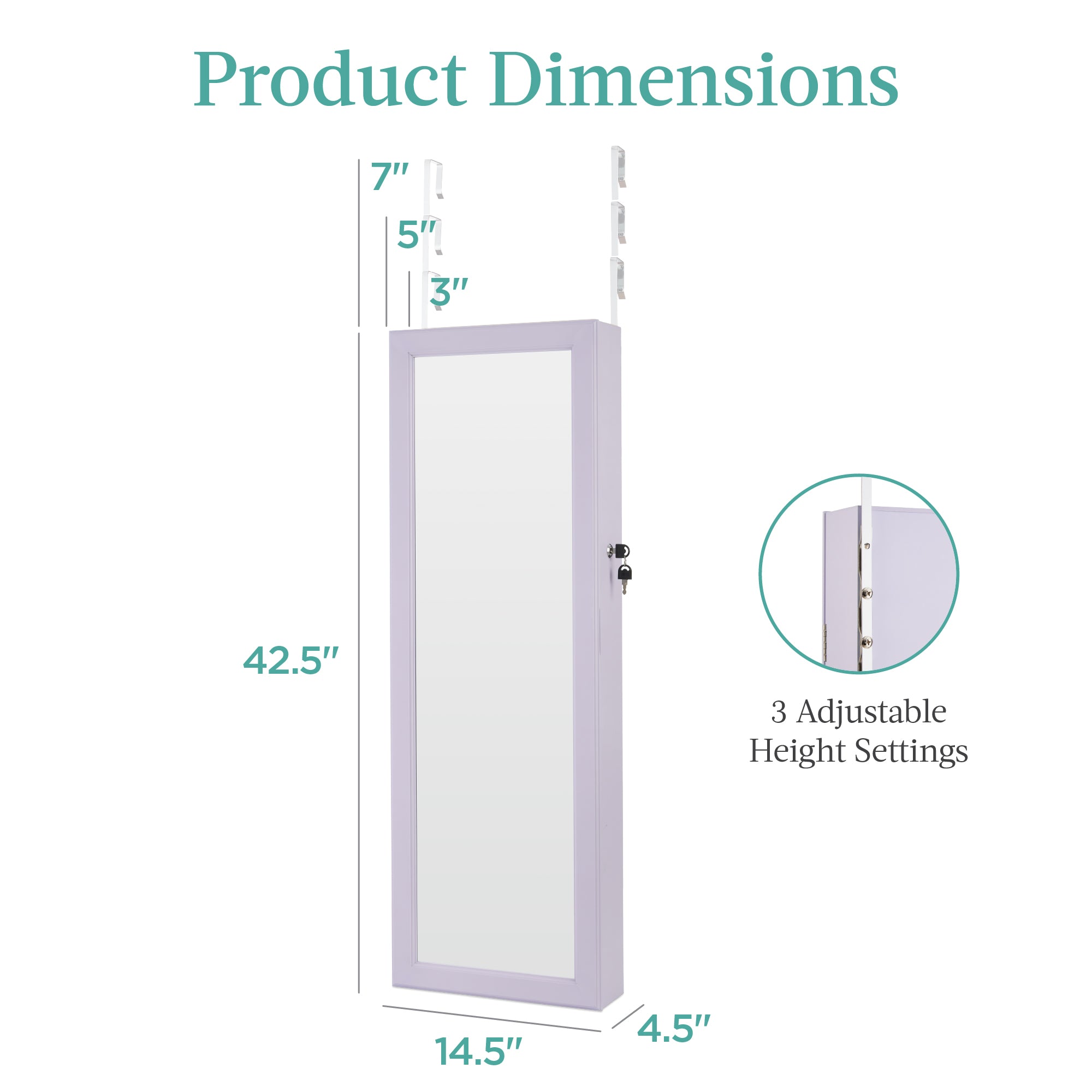 Door/Wall Mount Mirror Jewelry Cabinet Armoire w/ Inside Mirror LED Lights