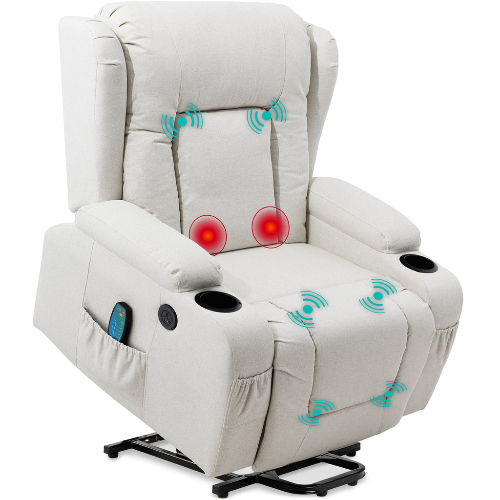 Electric Power Lift Recliner Massage Chair w/ Heat USB Port Cupholders